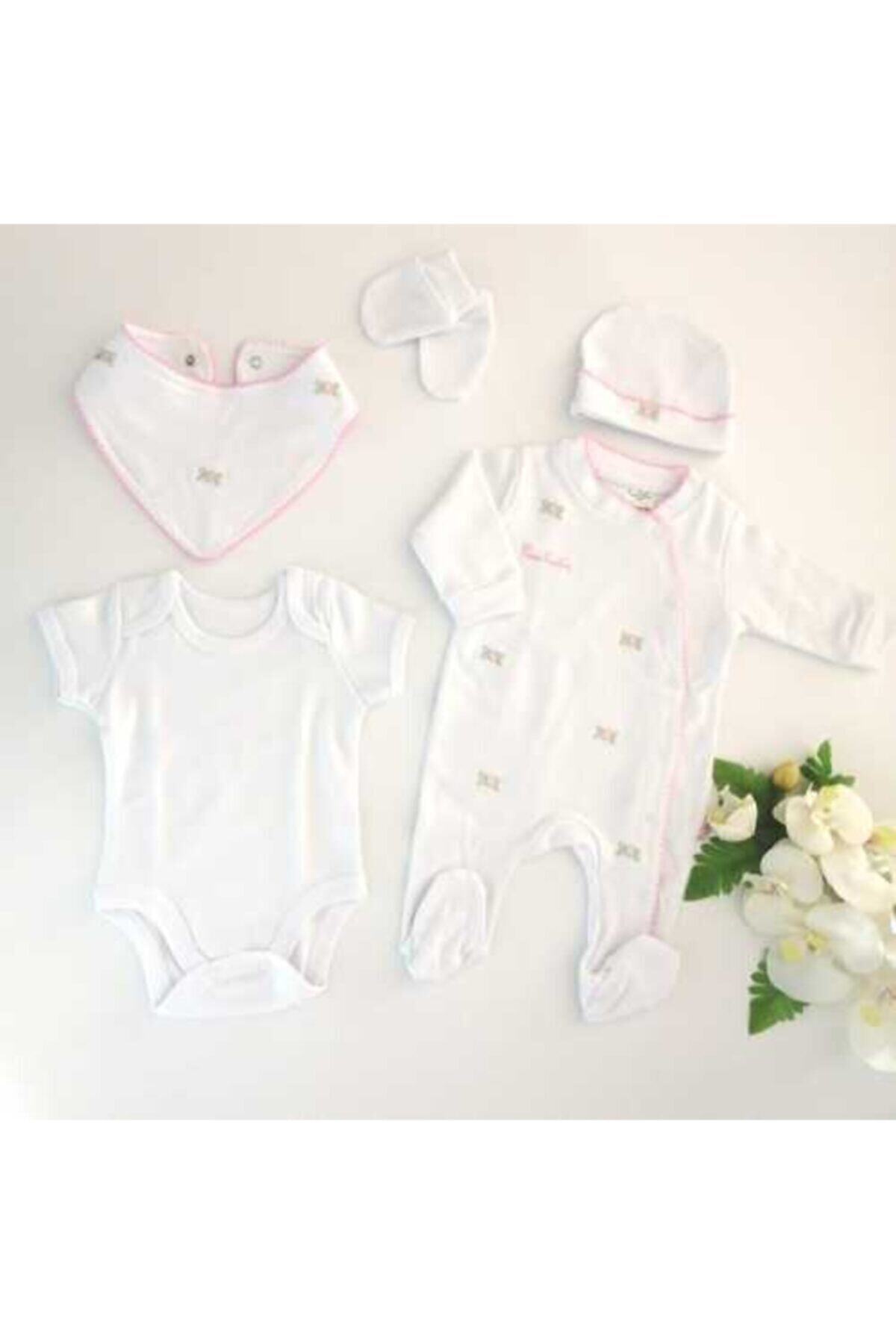Pierre Cardin Baby Kız Bebek Çiçek Nakışlı Tulumlu 5 Parça Hastane Çıkışı
