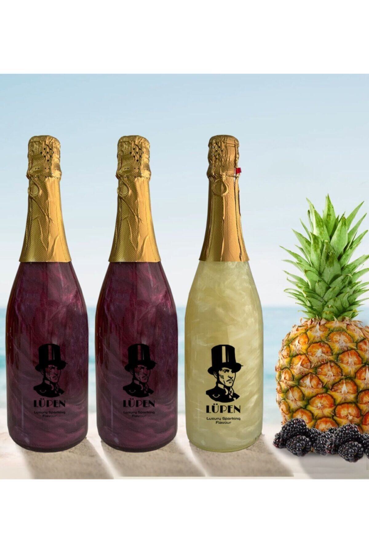 Lüpen Alkolsüz Simli Iki Böğürtlen Bir Ananas Gazlı Içecek 750 Ml 3 Adet