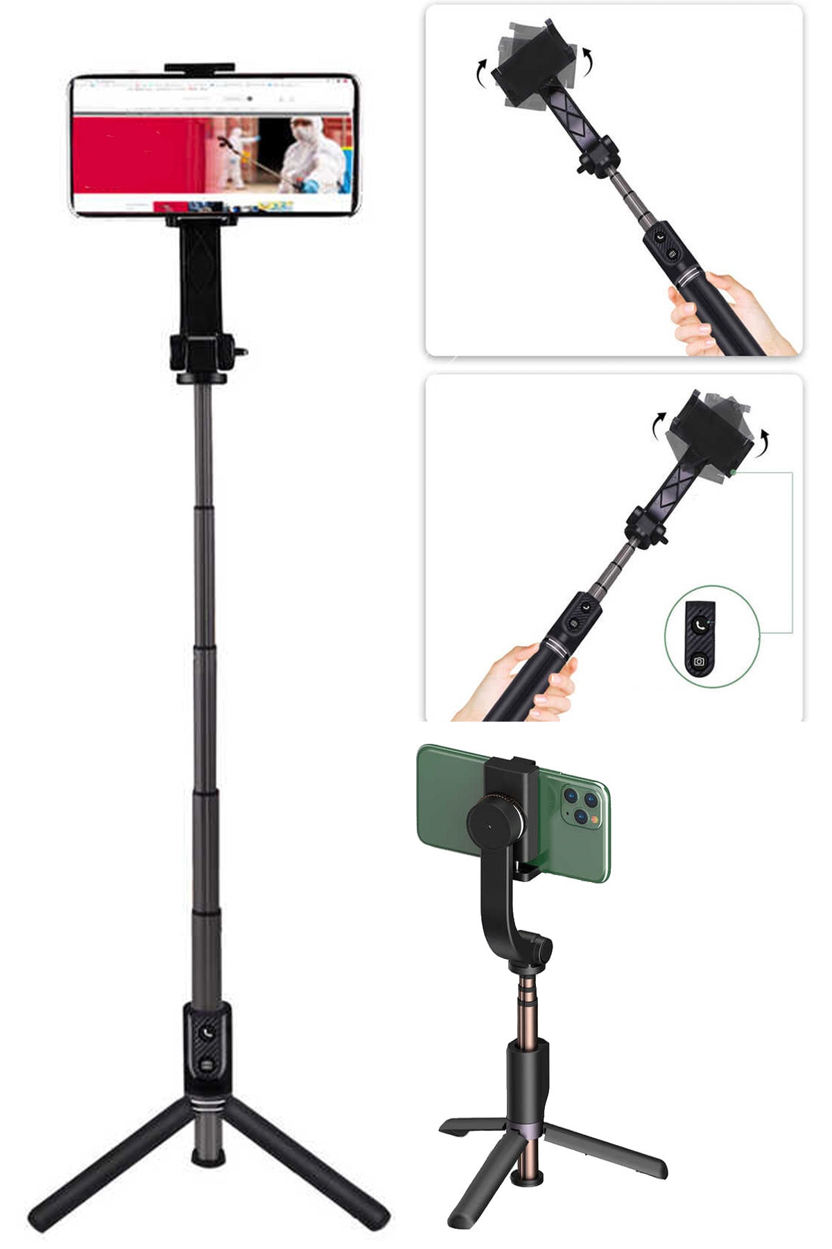 WIWU Tgs-301 Oppo Reno 4 Lite Için Gimbal Tripod Bluetooth Selfie Çubuğu Üst Düzey