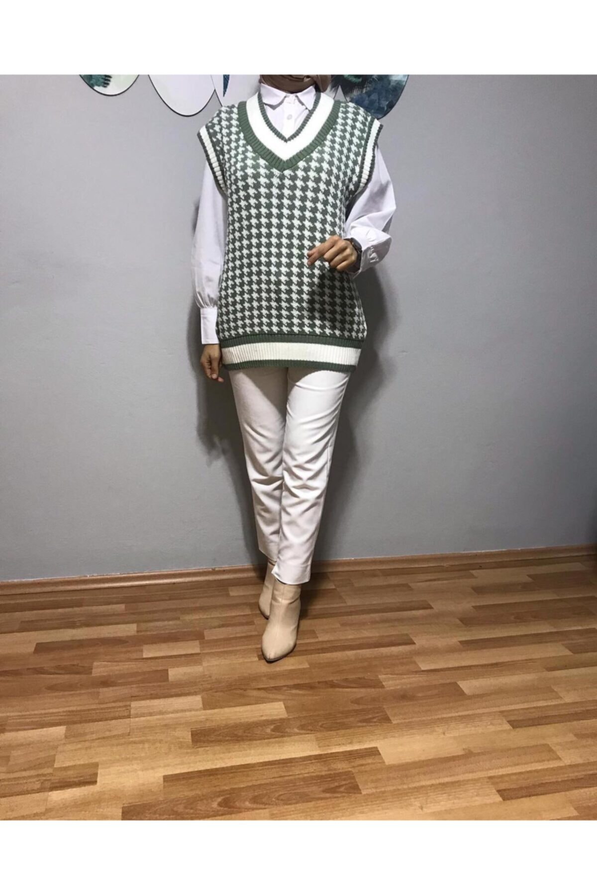 mirilla Kaz Ayağı Yeşil Süveter