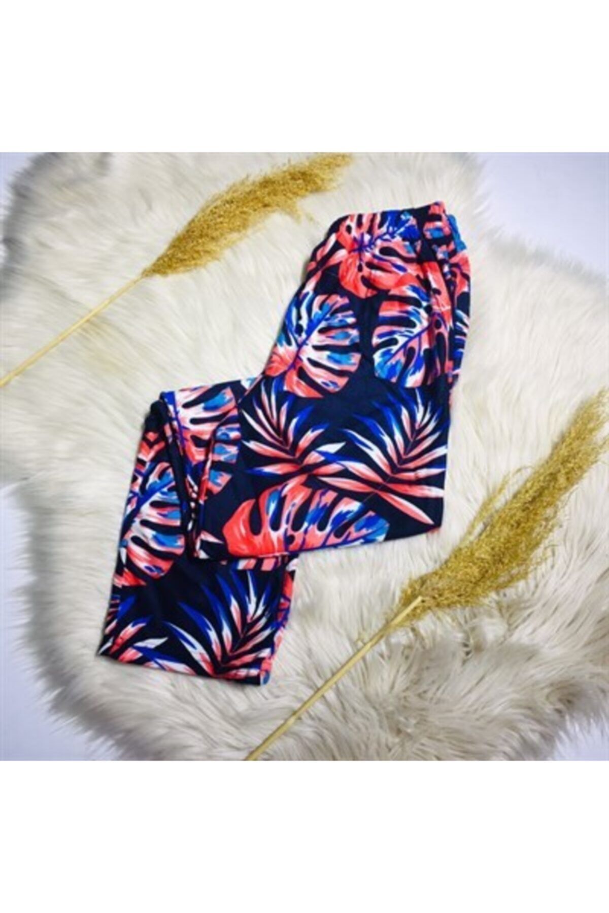 Dündar Kadın Süet Yaprak Desen Tek Alt Pijama Lacivert