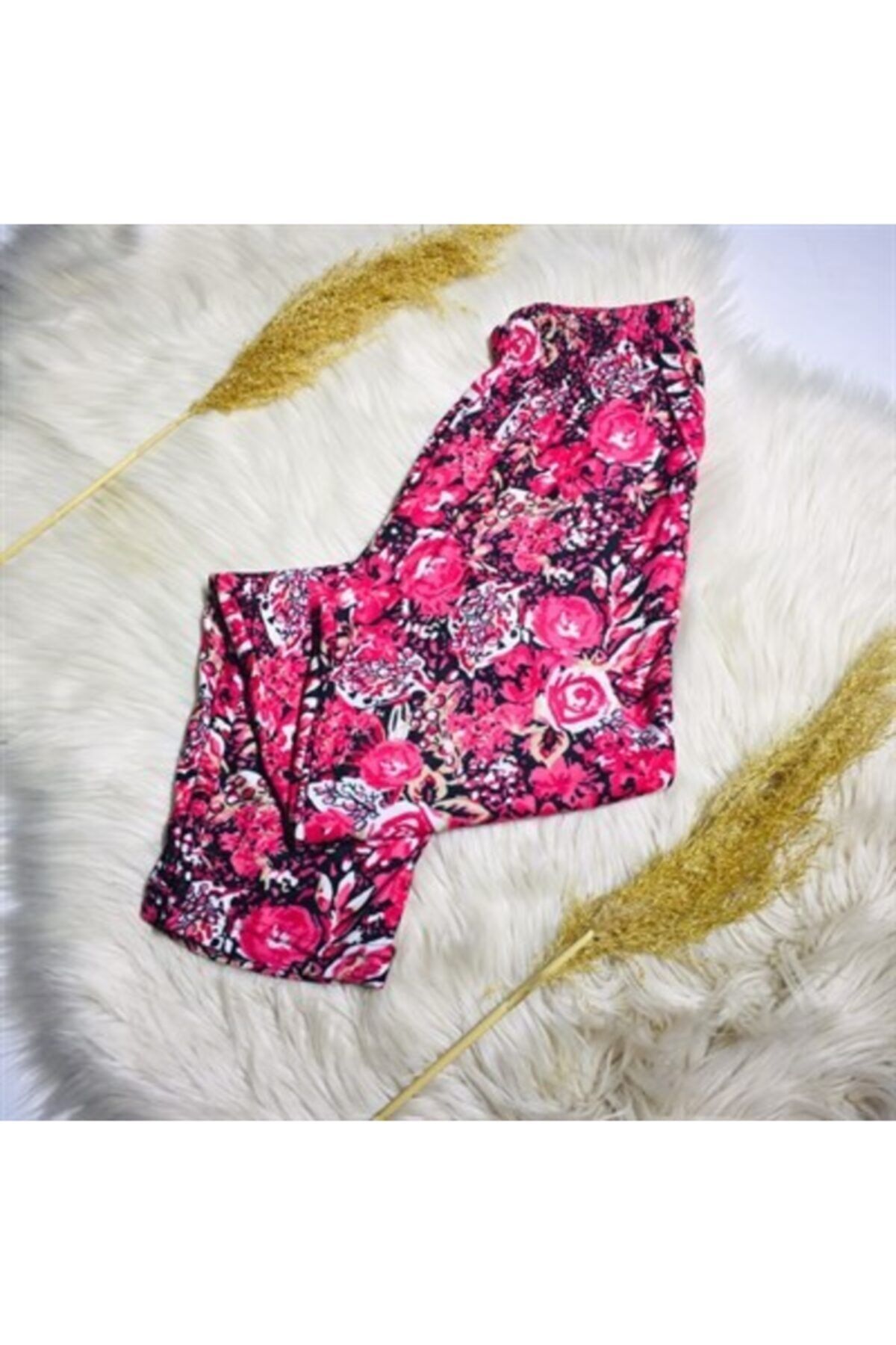 Dündar Bayan Süet Çiçek Desen Cepli Tek Alt Pijama Pembe