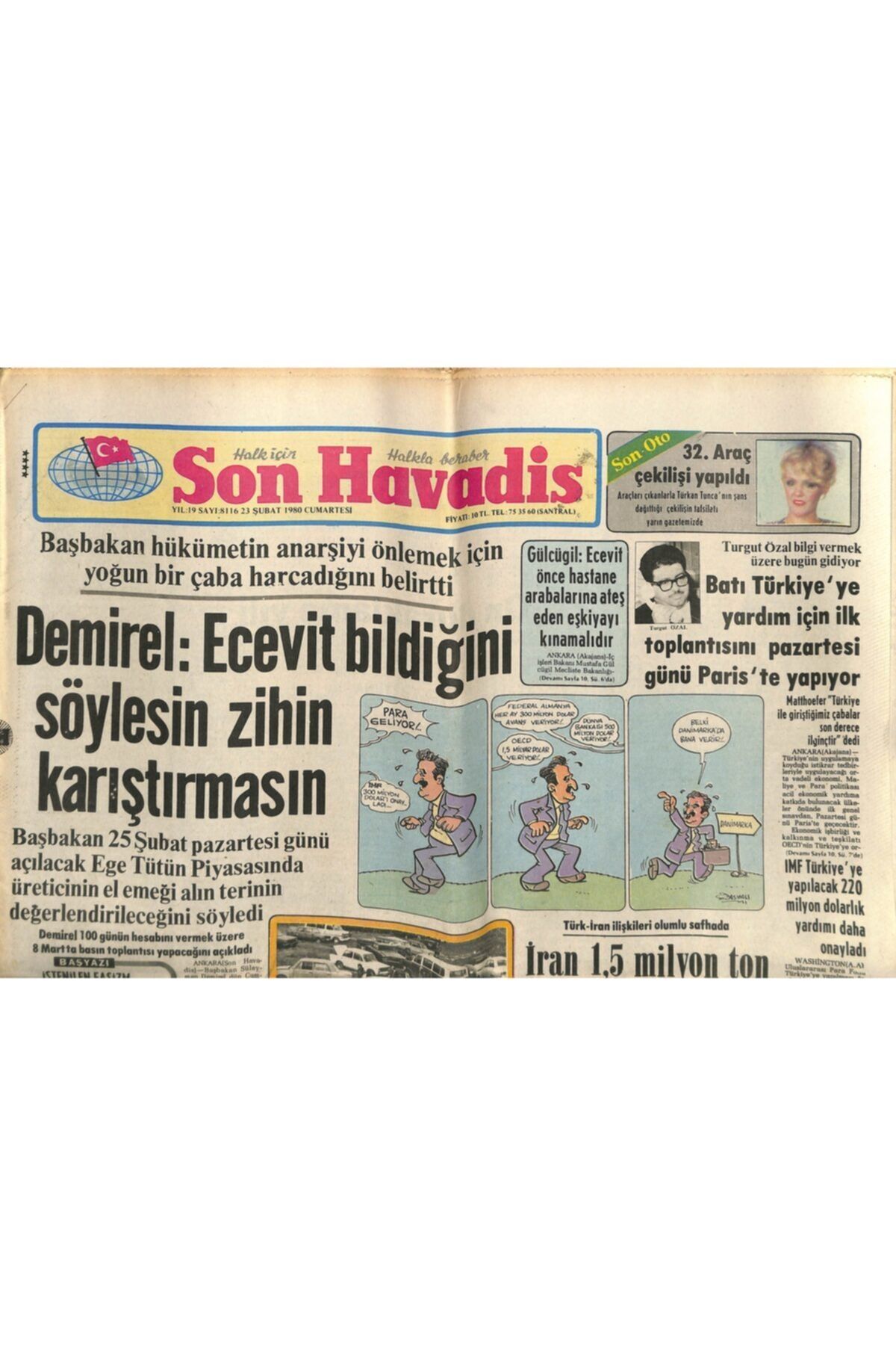 Gökçe Koleksiyon Son Havadis Gazetesi 23 Şubat 1980 - Ölüm Döşeğindeki Tito Dünya Liderlerine Barış Çağrısı Yaptı