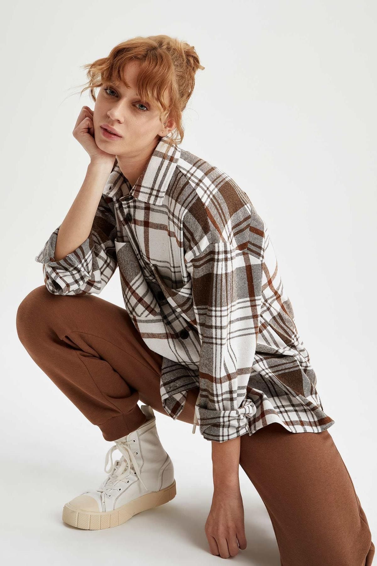 DeFacto Retro Ekoseli Oversize Fit Oduncu Gömlek Tunik