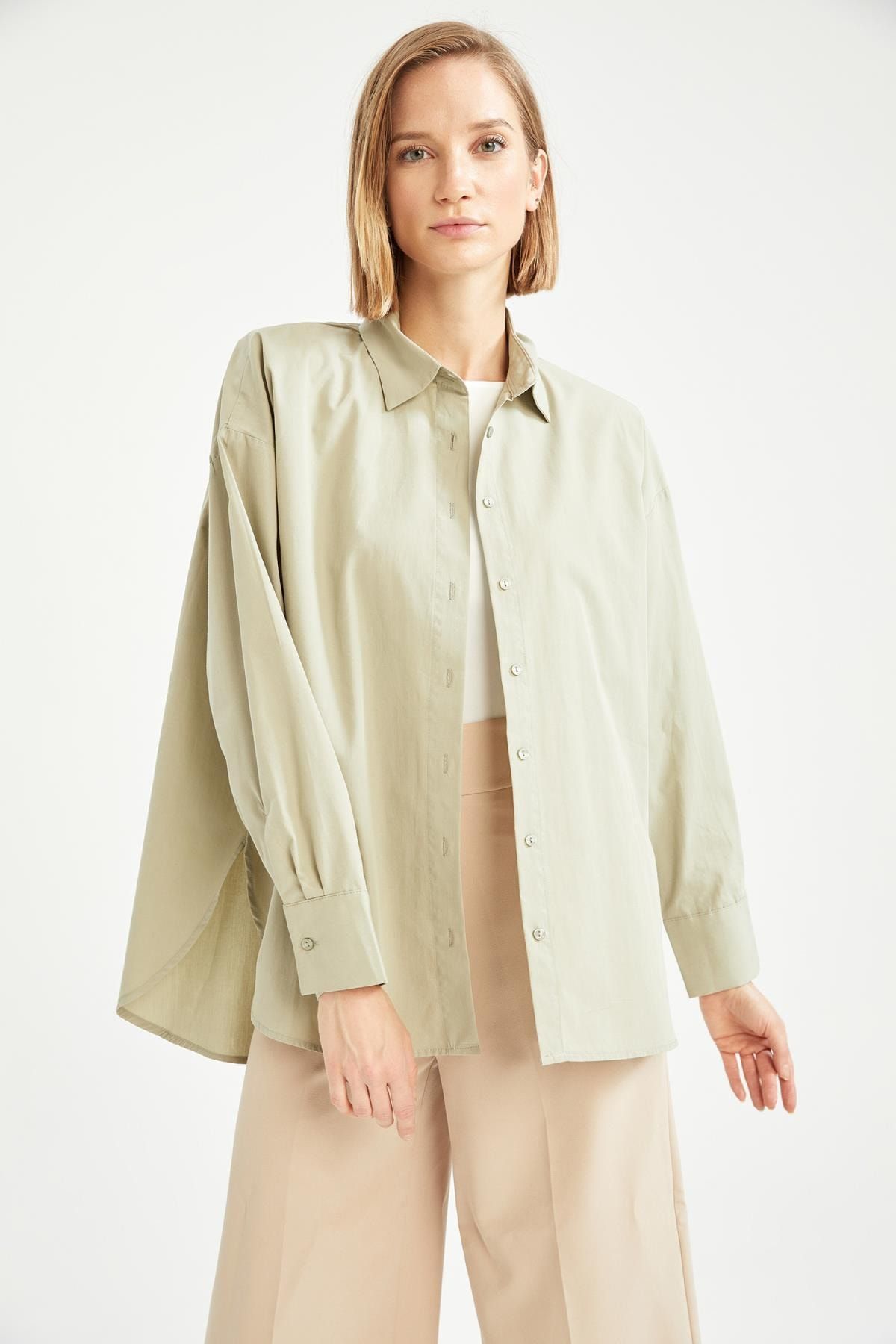DeFacto Oversize Fit Pamuklu Uzun Kollu Poplin Gömlek