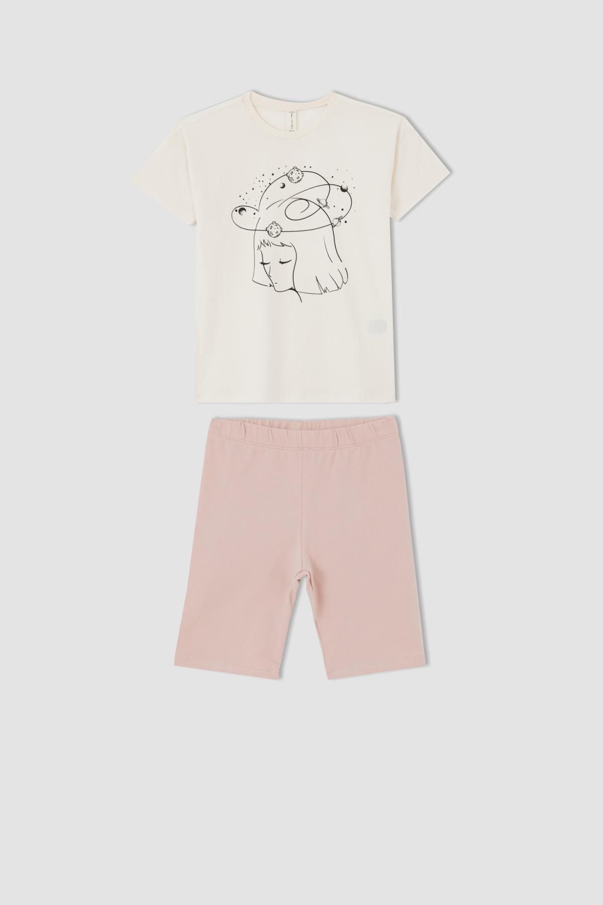 DeFacto Kız Çocuk Baskılı Kısa Kollu Pijama Takımı