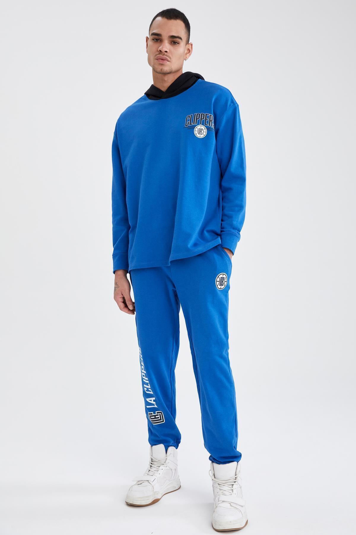 DeFacto Erkek Mavi Nba Lisanslı Oversize Fit Pamuklu Eşofman Altı