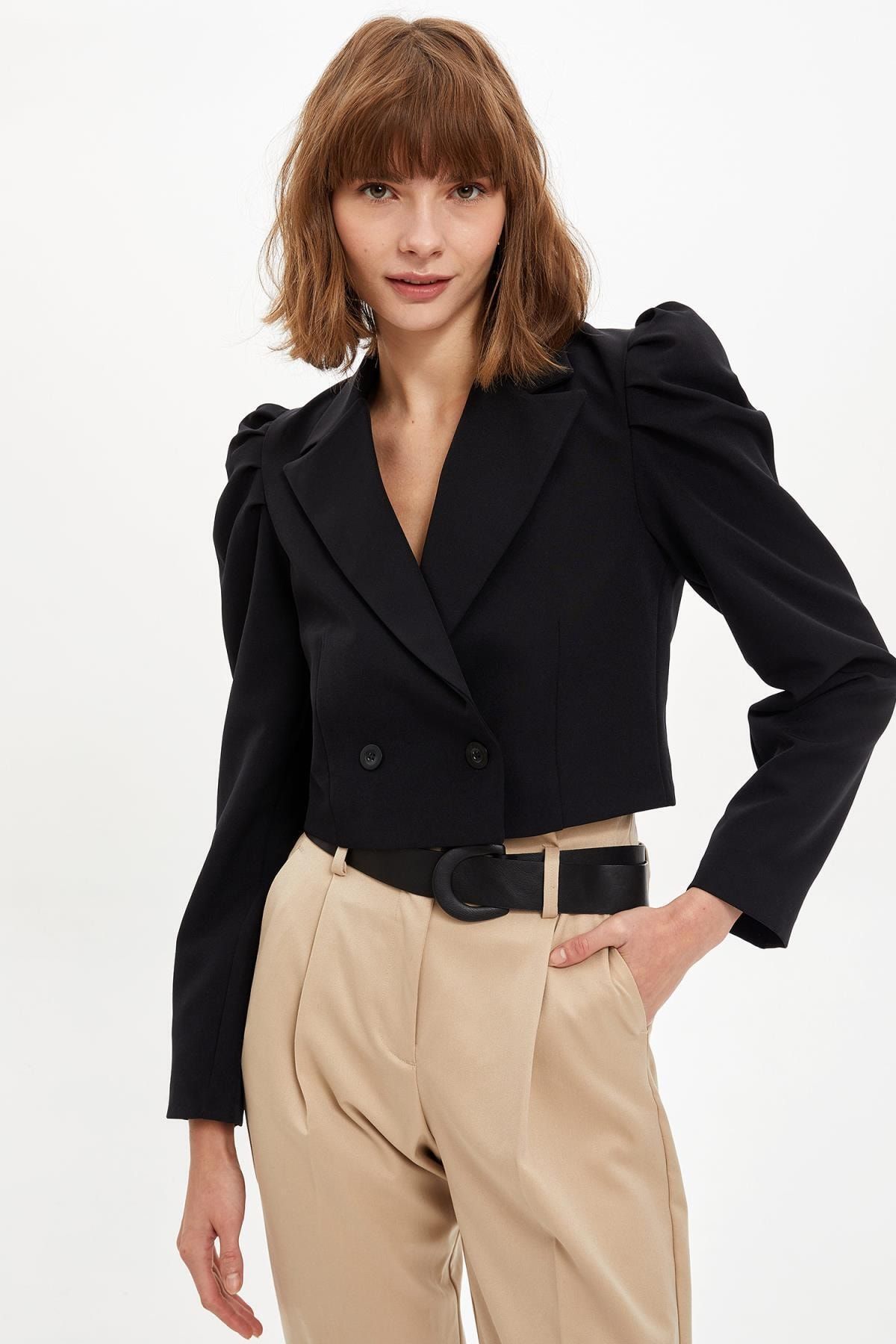 DeFacto Kadın Siyah Crop Blazer S9545AZ20WN