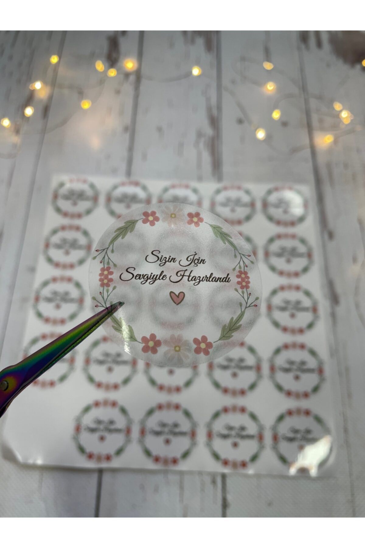 eylülün etiket fabrikası Sizin Için Sevgiyle Hazırlandı Çiçekli Model Şeffaf Sticker