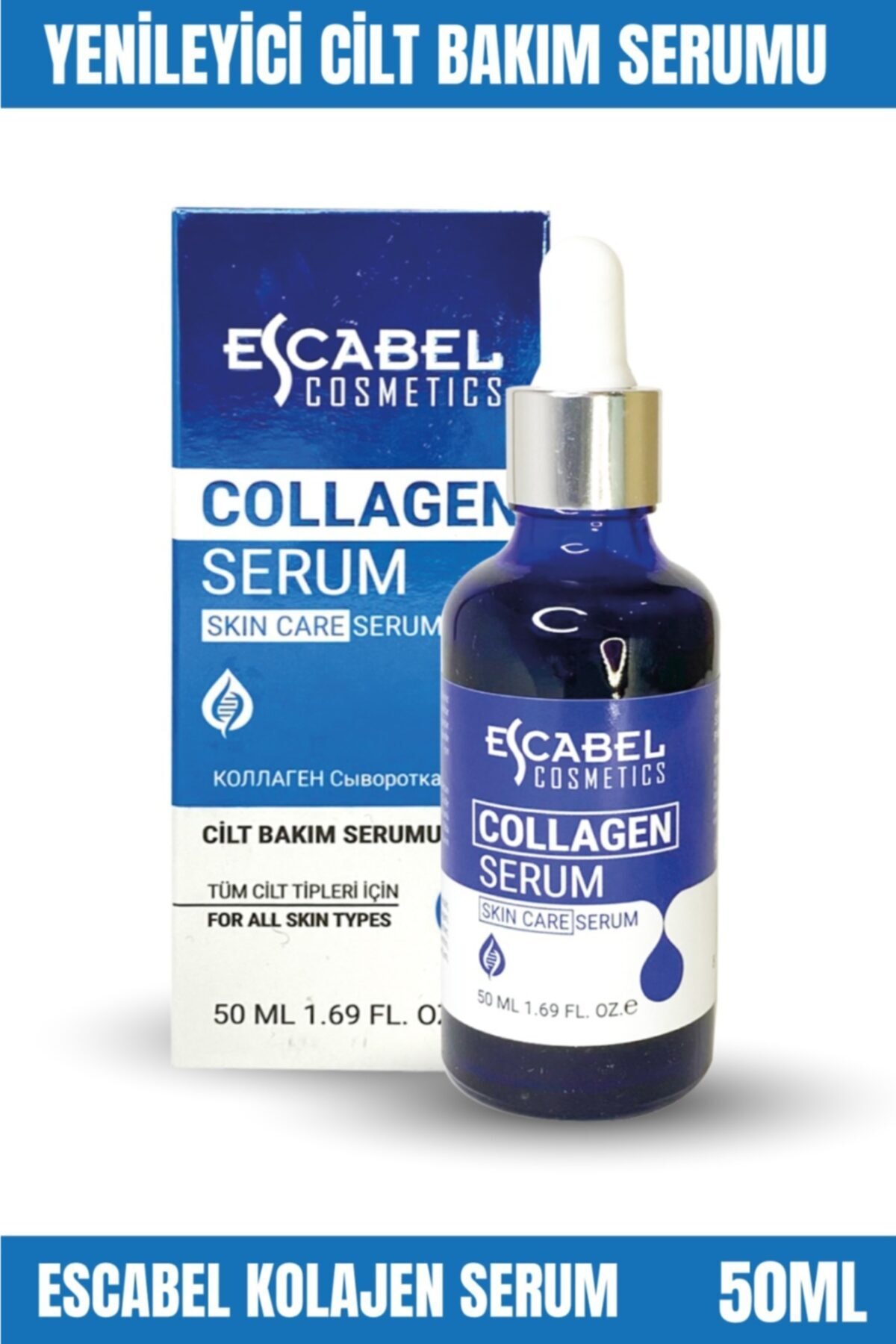 Escabel Cilt Serumu - Doğal Kolajen Tüm Cilt Tipleri Hyaluronic Asitli Biopeptit Uyarıcı Cilt Serumu 50ml
