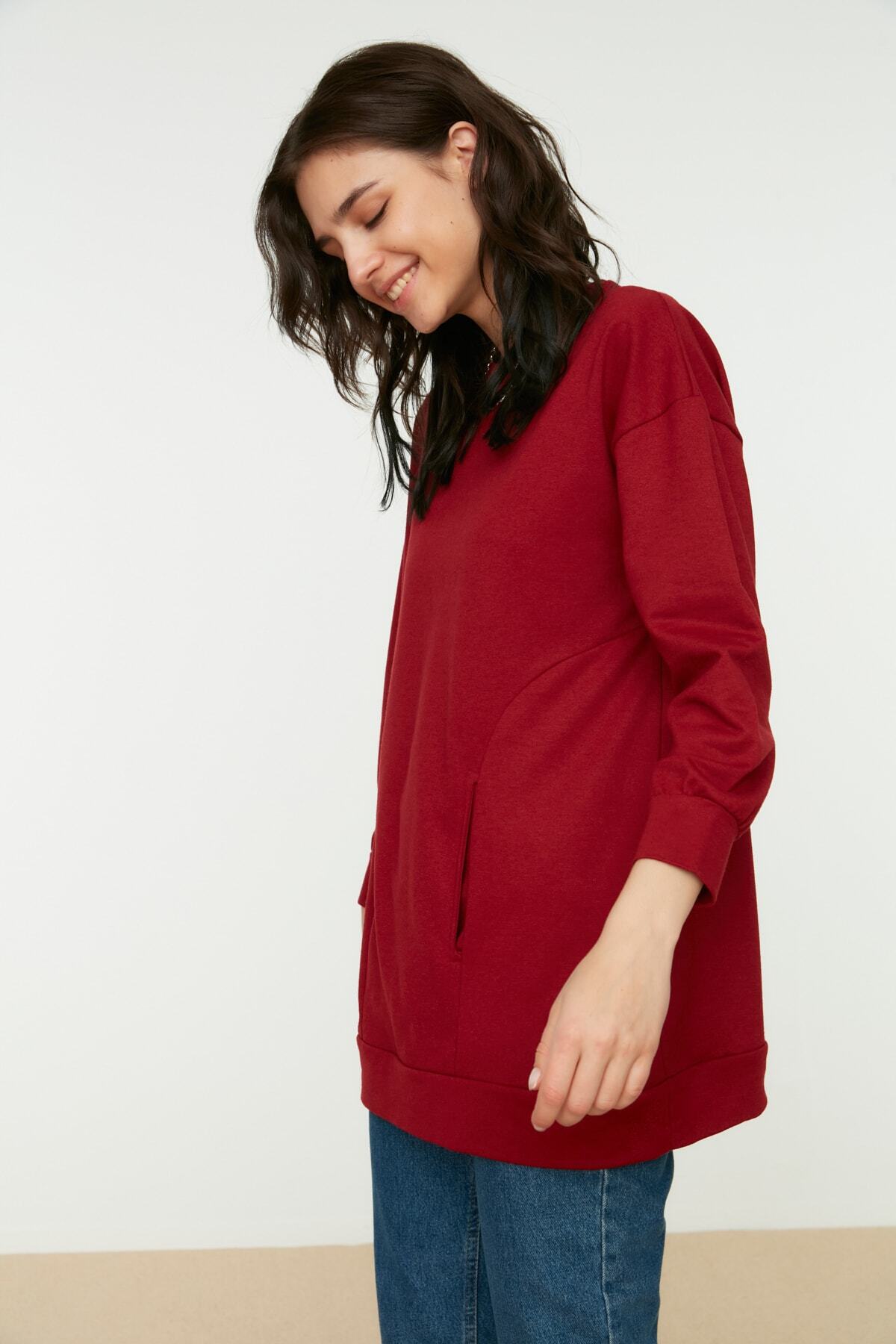 Trendyol Modest Bordo Bisiklet Yaka Örme Sweatshirt TCTAW22TW0155