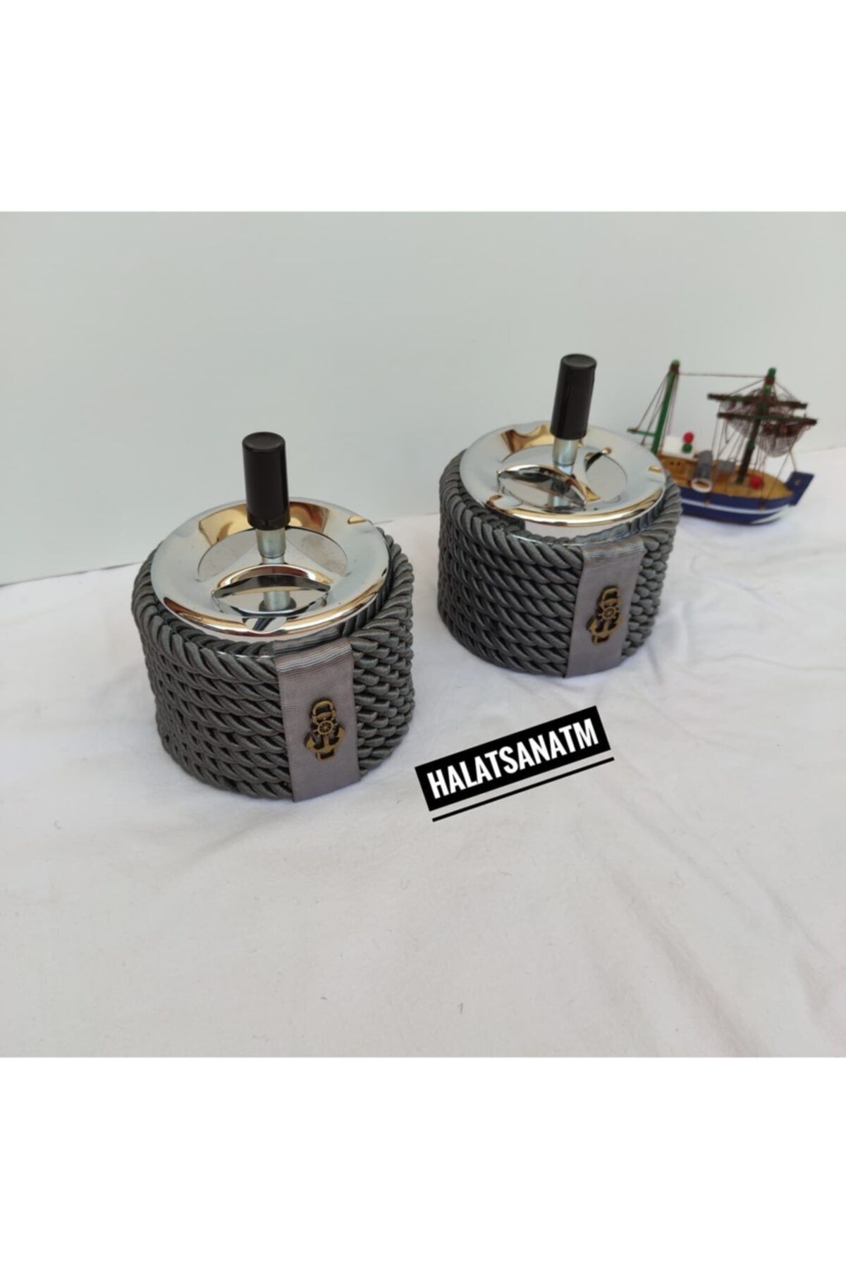 halatsanatm Kül Tablası Küllük Marin Model Gri Kül Tablası Kordon Ip Kül Tablası Ev Dekorasyonu