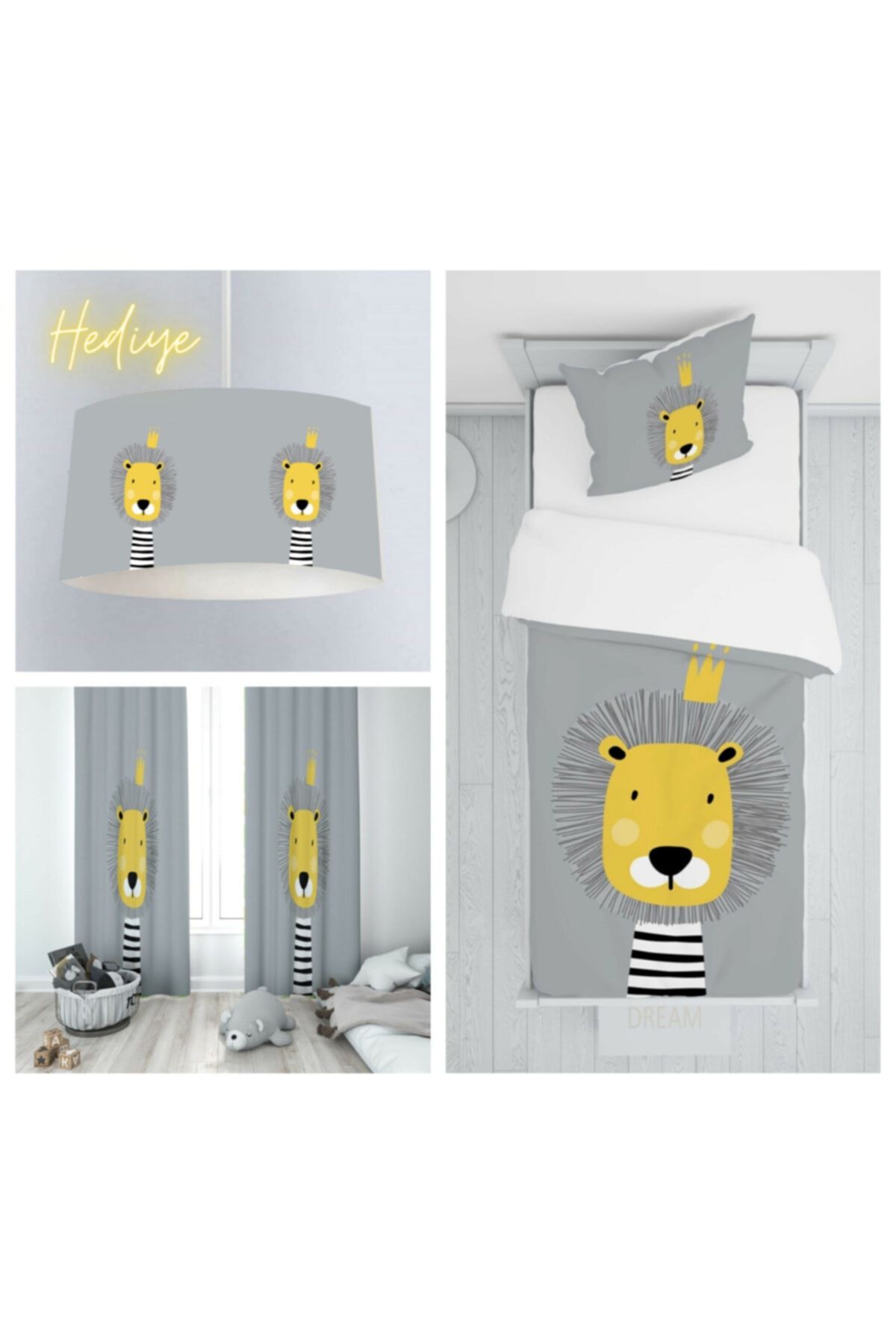 halımarkt Çocuk Odası Yatak Örtüsü Takımı,avize, Perde Set B13-set