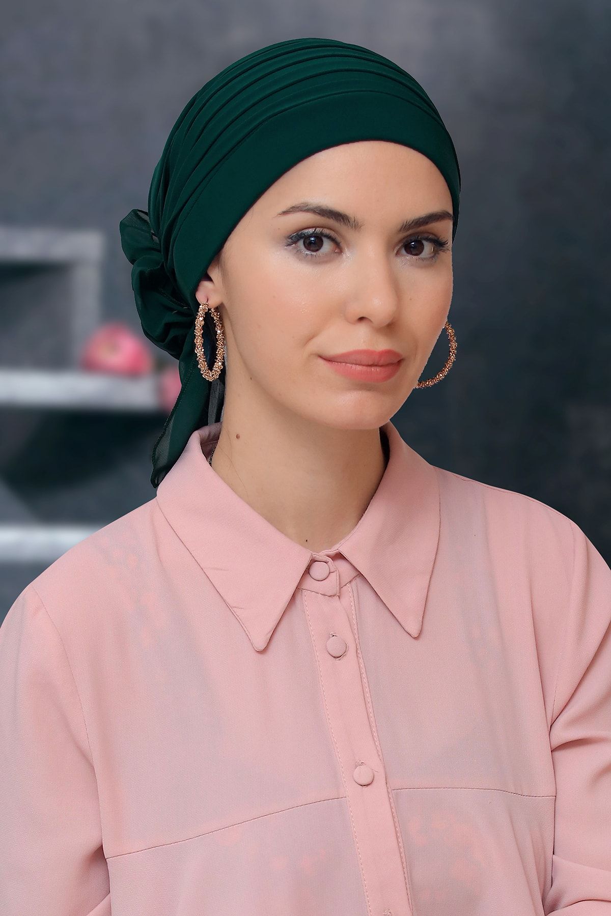 HÜRREM BONE Zümrüt Pratik Hazır Geçmeli Tesettür Bone Sandy Kumaş Pileli Nervürlü Güllü - Hürrem 1806