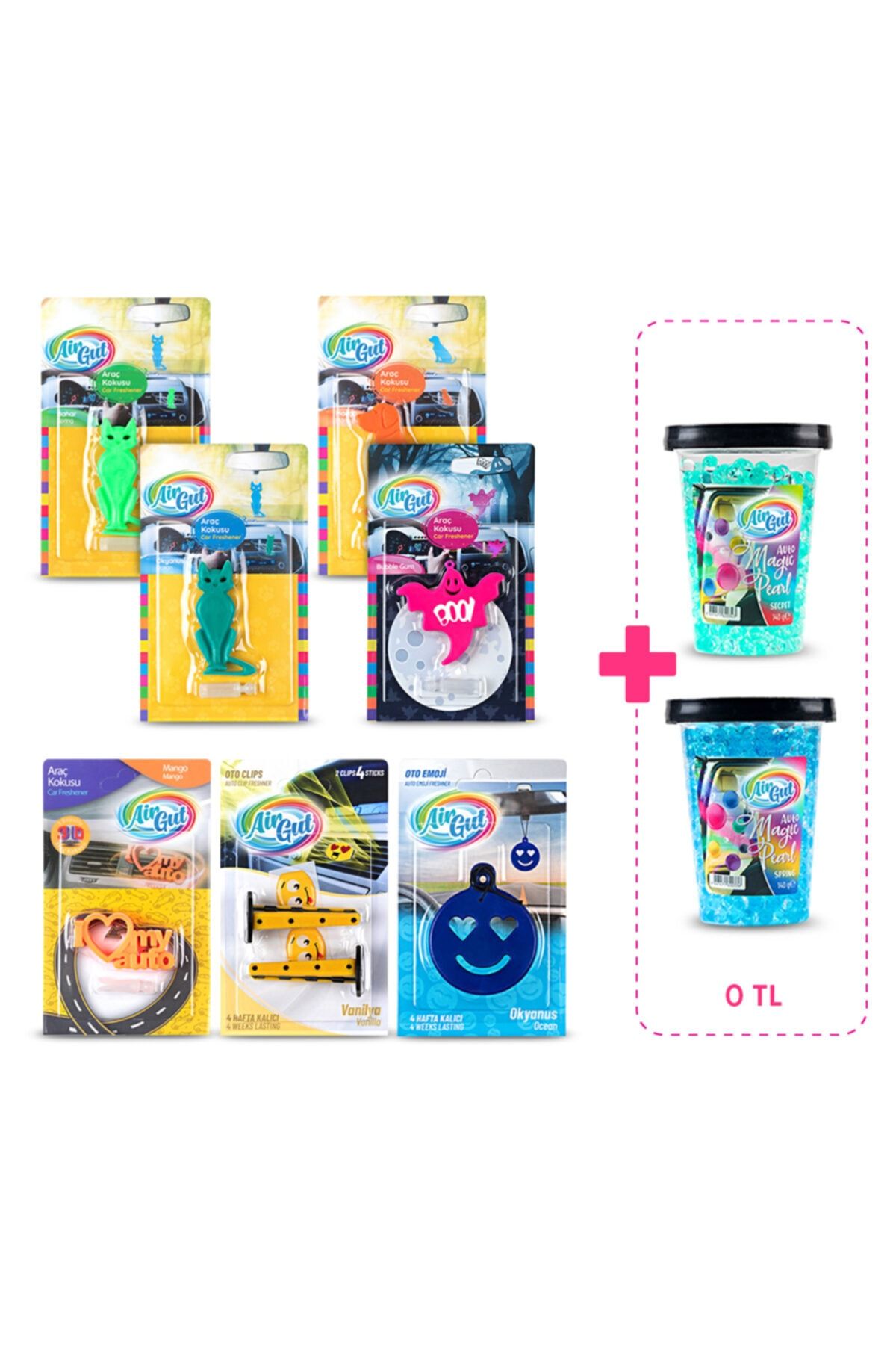 AirGut Air Gut Araç Kokusu Kedi&köpek&hayalet&3d&klips&emoji Yanında Araç Kokusu Kristal Hediyeli