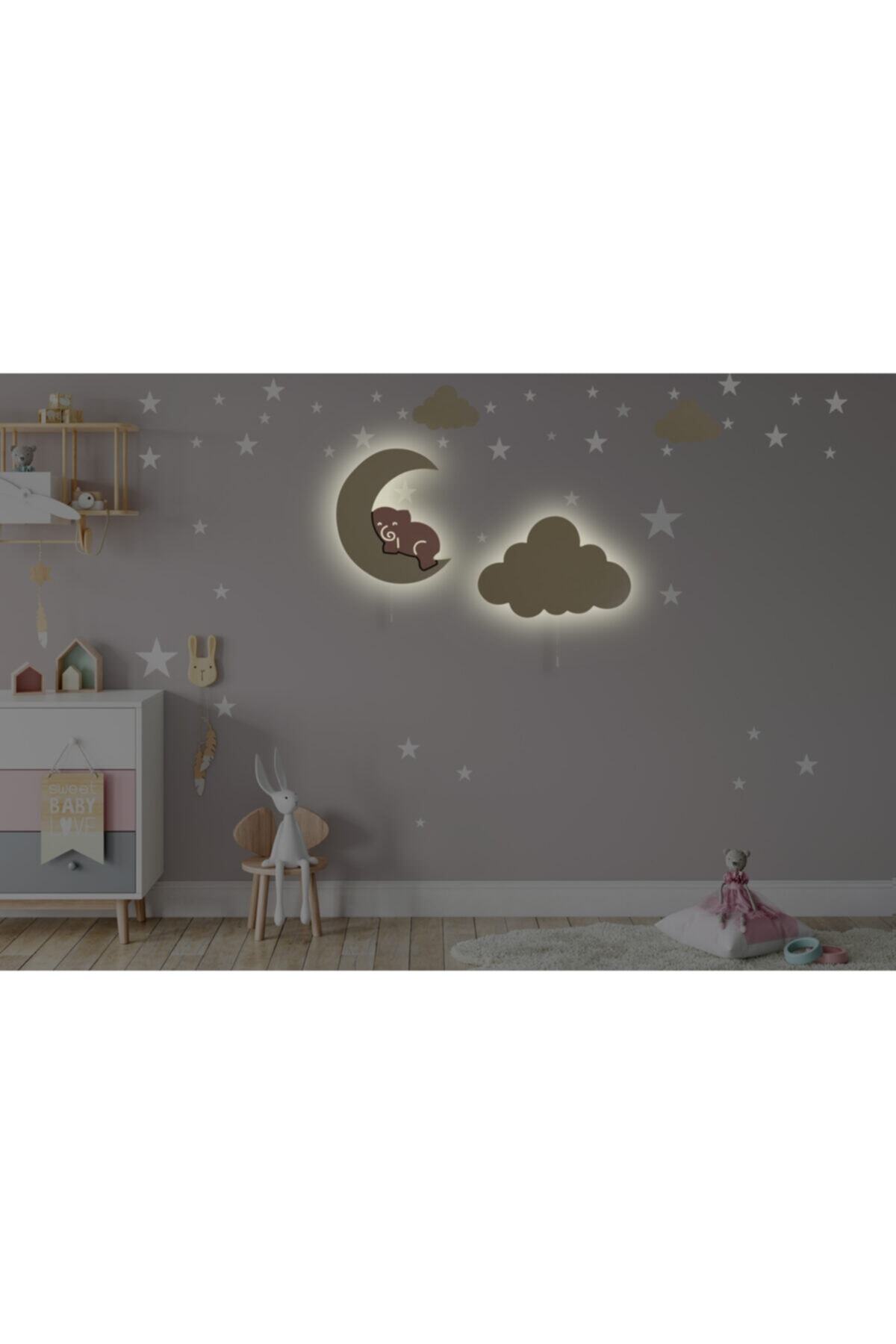 tinytigerstore 2 Li Set Ay Üzerinde Uyuyan Fil Bulut,çocuk Odası Dekoratif Aydınlatma