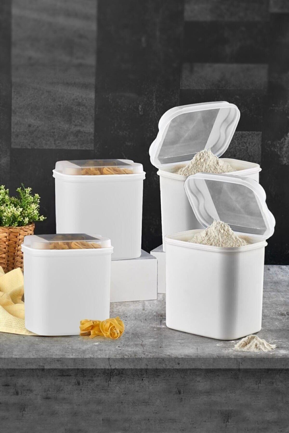 VİP AHMET 4'lü Muhteşem Set Masal Un & Bakliyat Kabı Beyaz 4,500lt 4adet