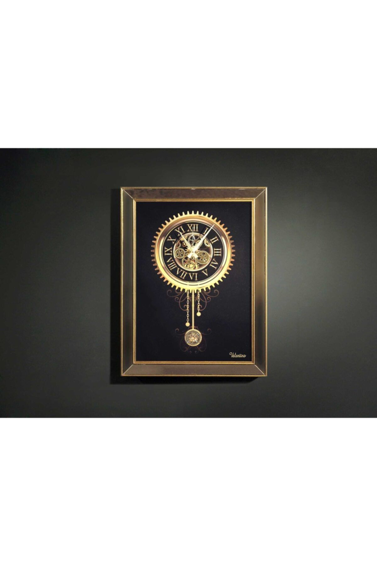 mia valentino Ithal Çerçeve Bronz Ayna Üzerine Duralit Ve Polyester Işlemeli Lüx Versace Duvar Saati 60x80 Cm