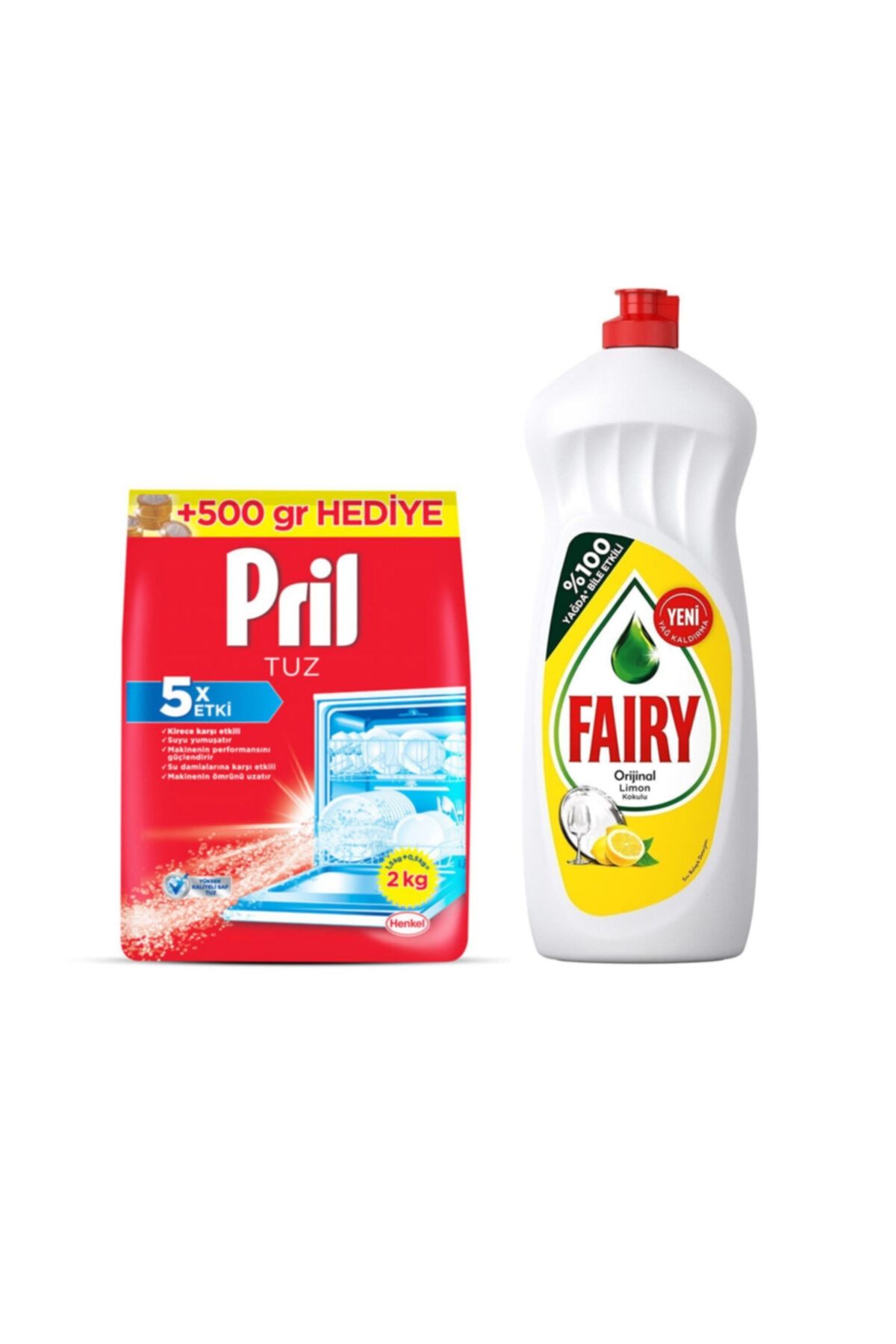 Fairy Sıvı Bulaşık Deterjanı Limon 650 ml Pril Bulaşık Makinesi Deterjanı Tuz 2 kg