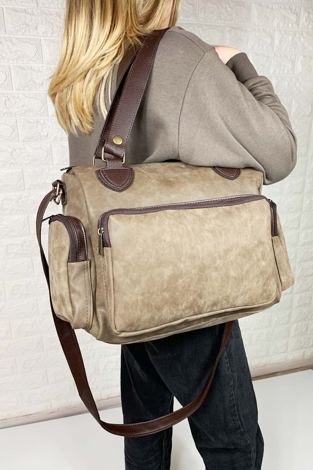 QBAG Alpina Shop Kadın Askılı-kol Çantası Nubuk Deri Kahverengi