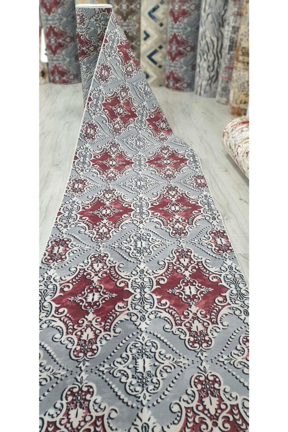 Alibaba Home Kaymaz Taban Yıkanabilir Osmanlı Desen Bordo Halı Kesme Yolluk Yumuşak Yüzey