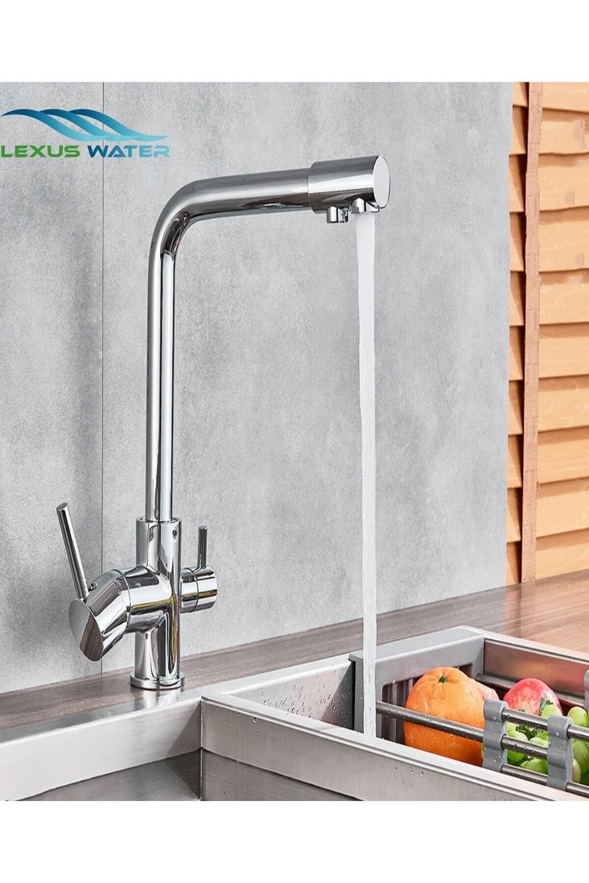 LEXUS WATER Su Arıtma Cihazı Için 3 Yollu Arıtmalı Eviye ( Evye) Bataryalı Musluk(SICAK ,SOĞUK ,ARITILMIŞ SU)