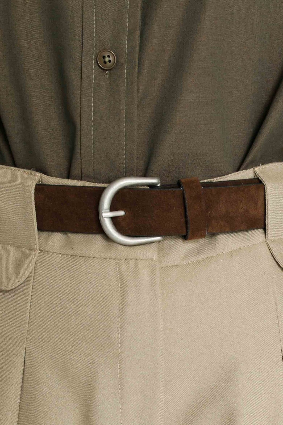 Suud Collection Kahverengi Oksit Tokalı Süet Kemer