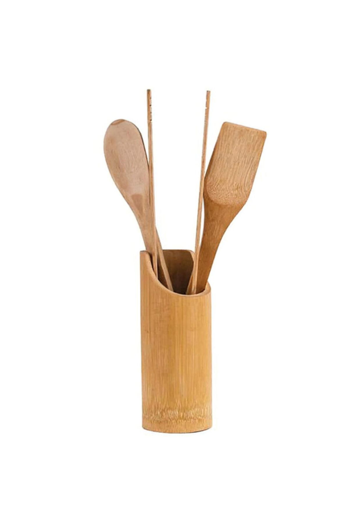 HESAPLIJET Standlı Bambu Kaşık Seti 4 Parça Maşa Spatula