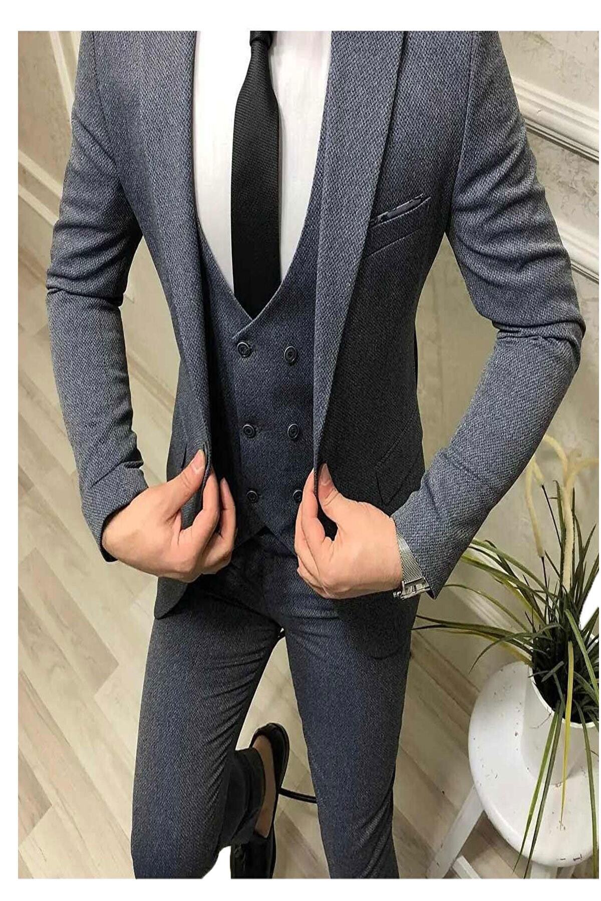 Biçeq Collection Erkek Dar Kesim Yelekli Takım Elbise
