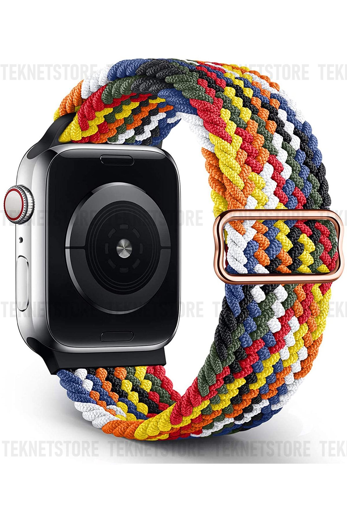 TEKNETSTORE Apple Watch 42 / 44 / 45 Mm Uyumlu Tek Parça Örgü Solo Loop Kayış Renkli Esnek Suya Dayanıklı Hasır