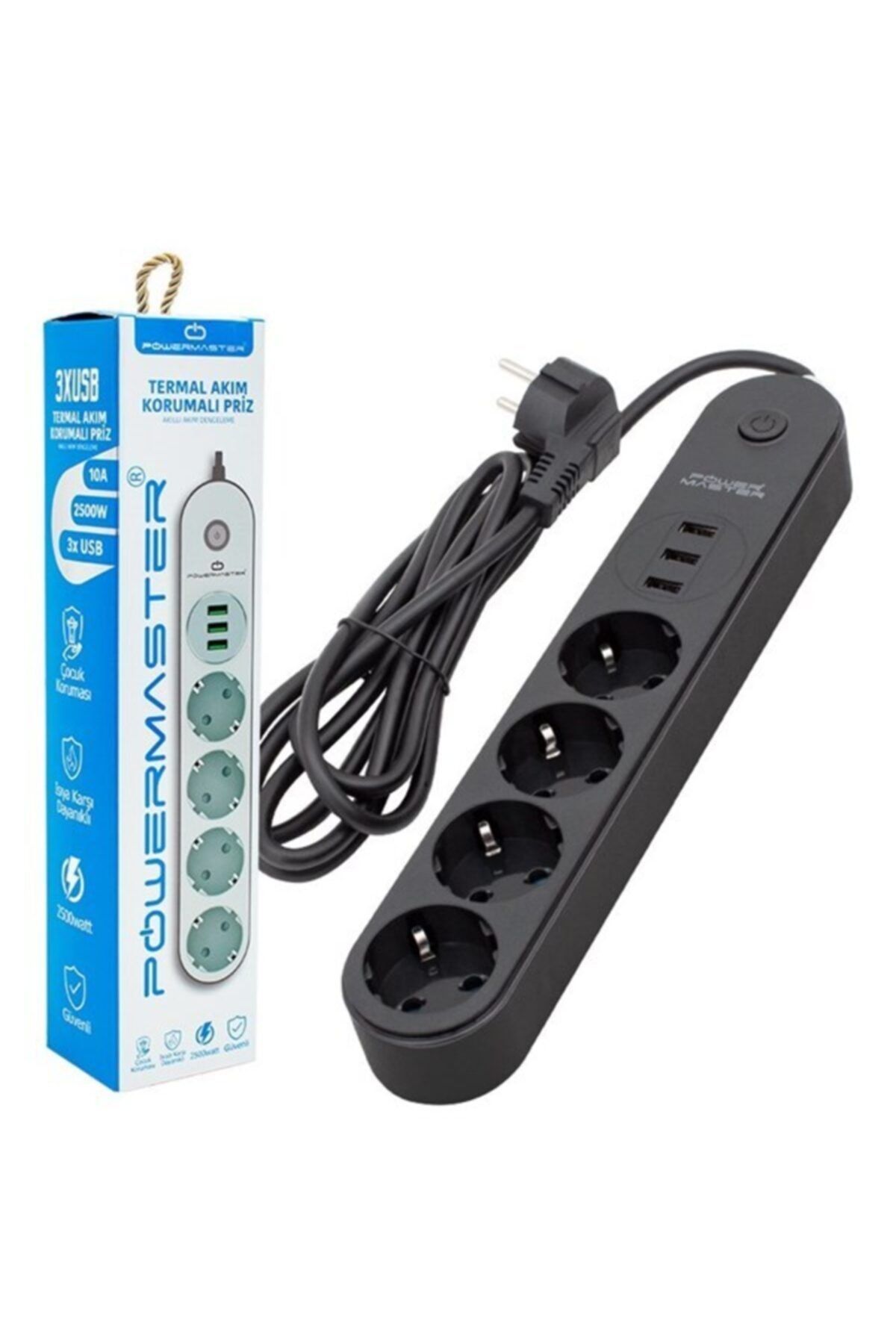 REWEL Powermaster Pm-7748 4'lü 3 Usb'li 1.5 Metre Oval Kasa Grup Priz 323043