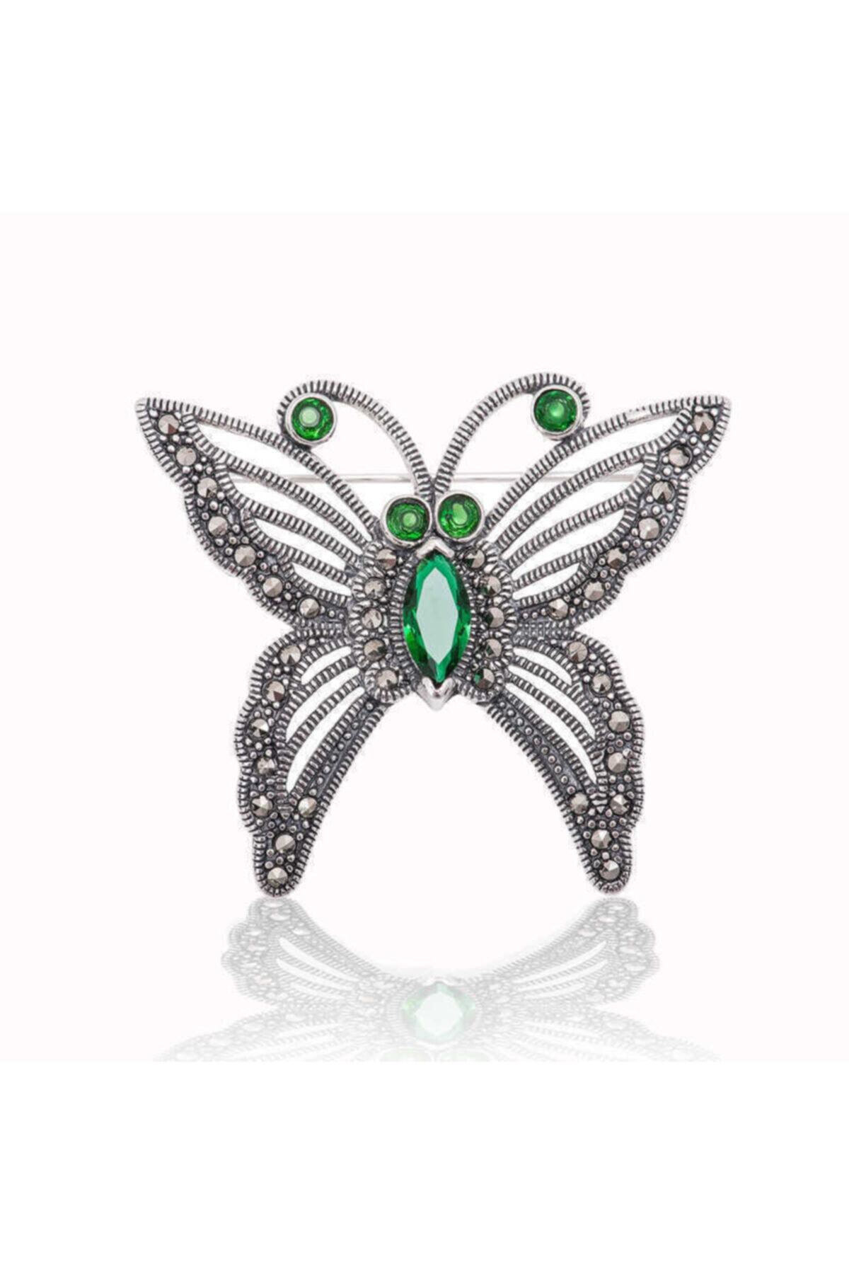 Candie Silver Markazit Taşlı Kelebek 925 Ayar Gümüş Broş