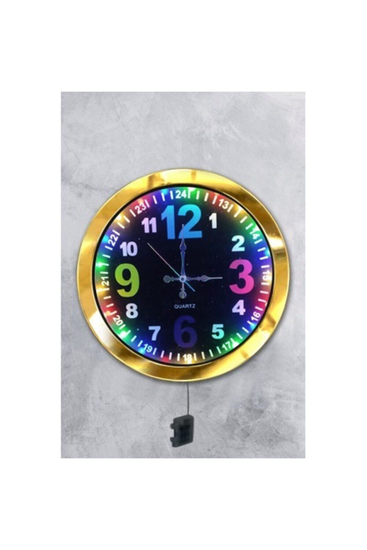Bahat Led Işıklı Altın Gold Metal Çerçeve Salon Duvar Saati Aplik 35 Cm