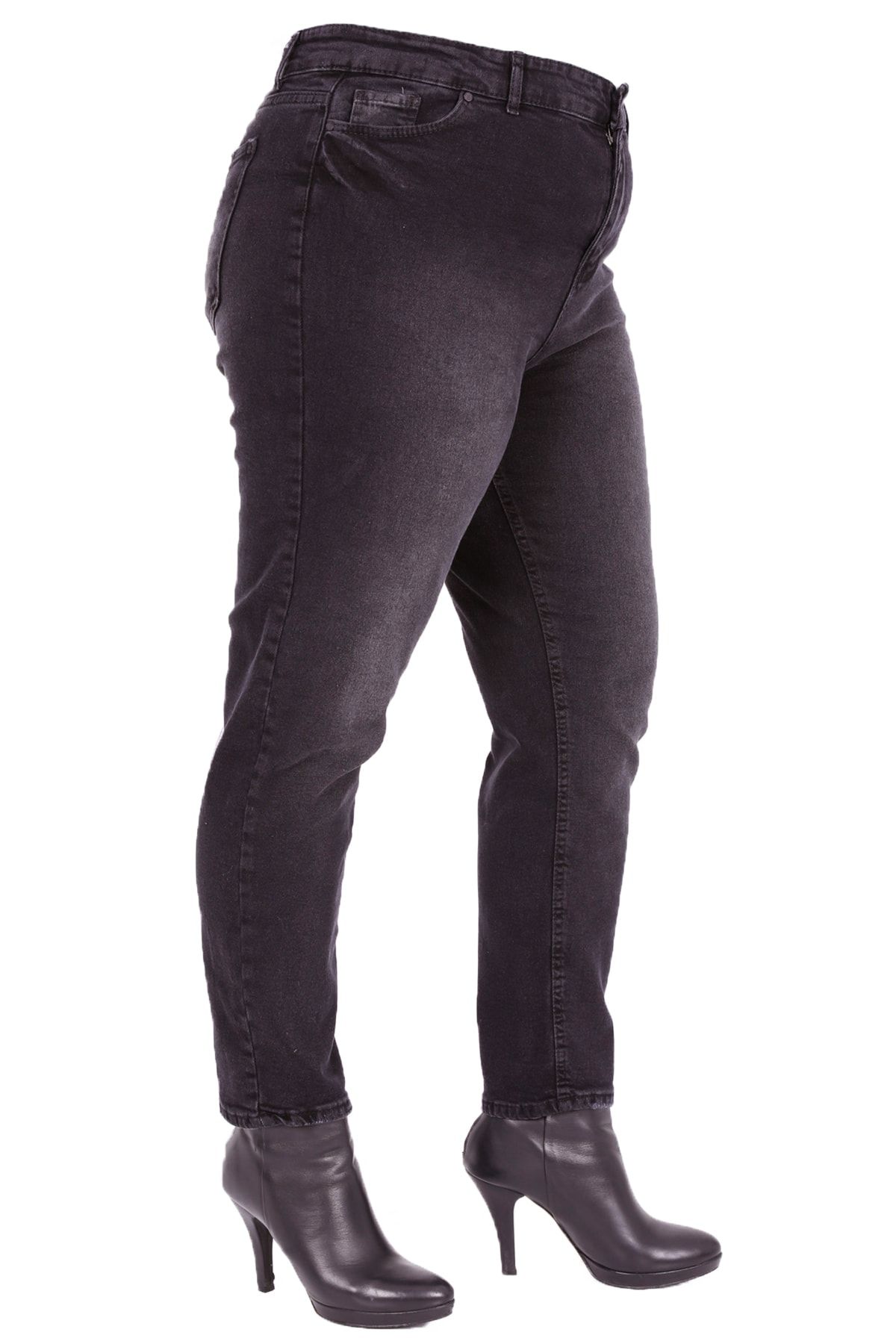 Ebsumu Kadın Büyük Beden Likralı Mom Model Siyah Kot Pantolon