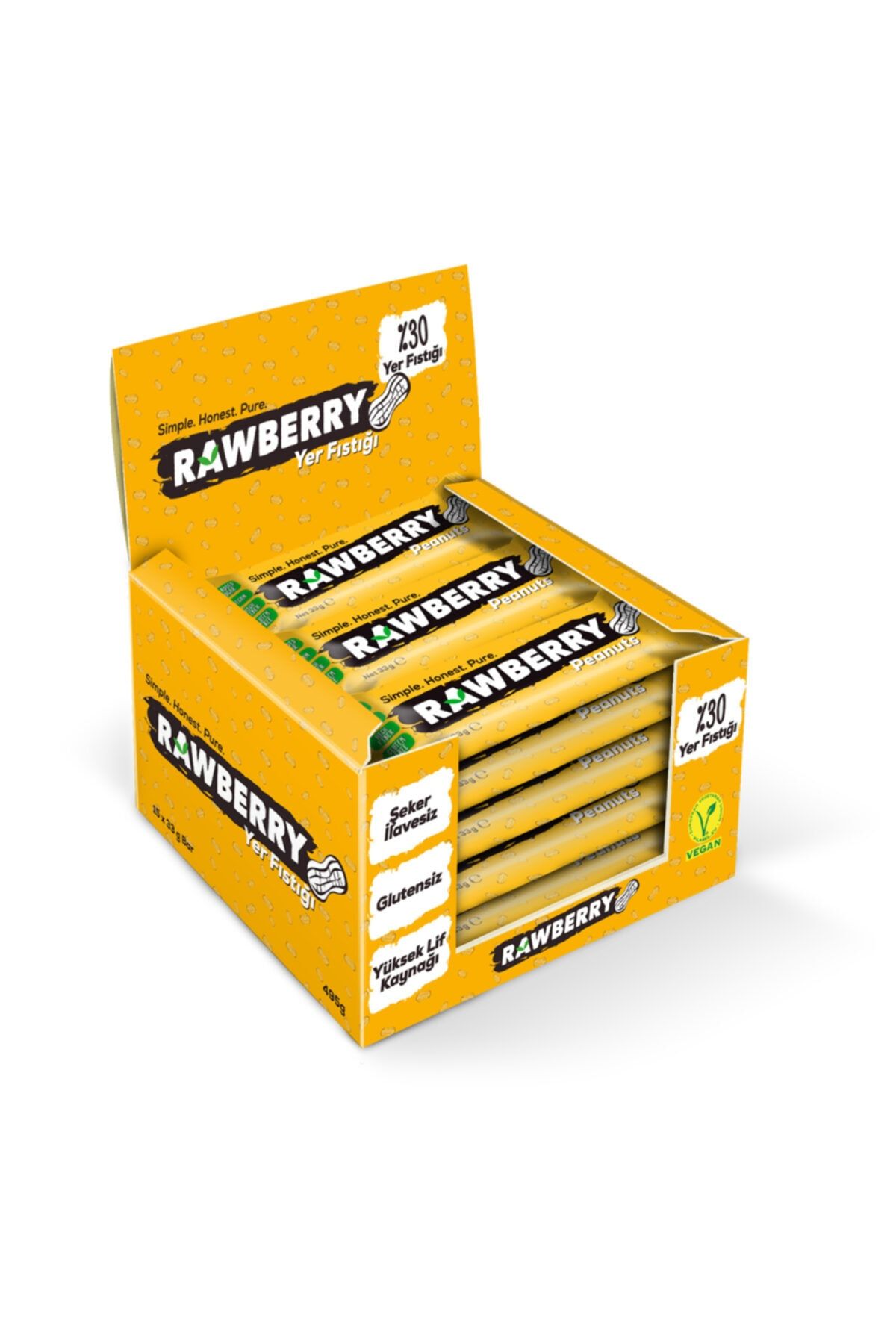Rawberry Yer Fıstıklı Şeker Ilavesiz Vegan Glütensiz Kuruyemiş Bar (KUTUDA 15 ADET)