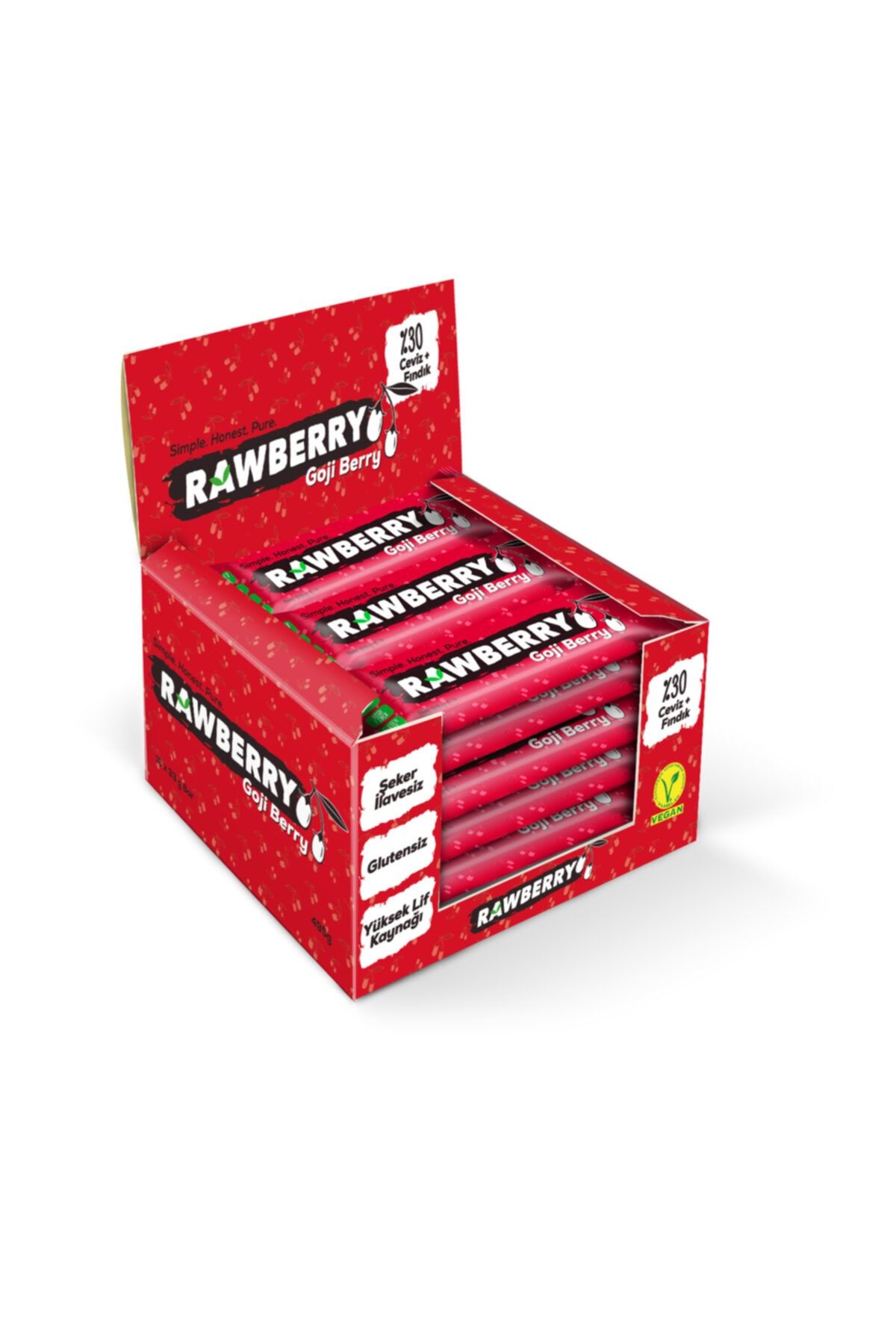 Rawberry Goji Berry Şeker Ilavesiz Vegan Glütensiz Kuruyemiş Bar Kutuda 15 Adet