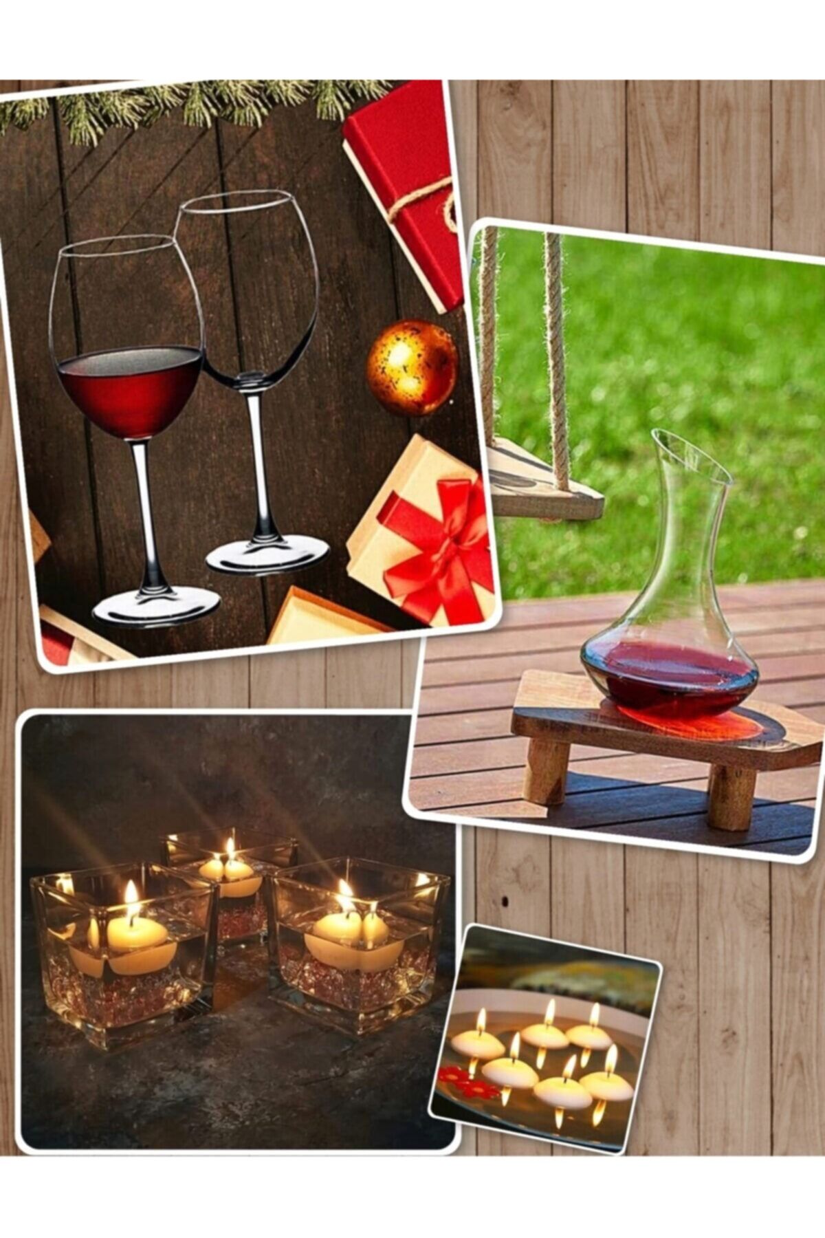 Rüyam Glassware Yılbaşı Seti 12 Parça Yeni Yıl Set 2li Kadeh Ve 3lü Kare Mumluk Şarap Karafı Noel -sr