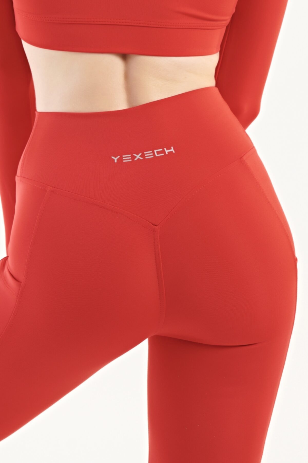 yexech Kadın Pushup Cepli Spor Tayt – Kırmızı – Rise Leggings