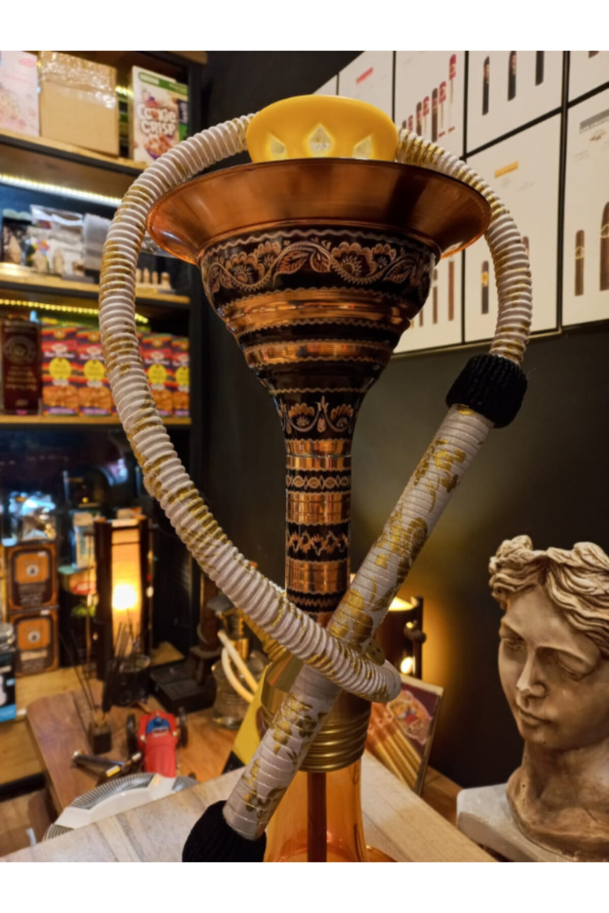 Tektabacco Bakır Varak Zengin Işlemeli Nargile Takımı