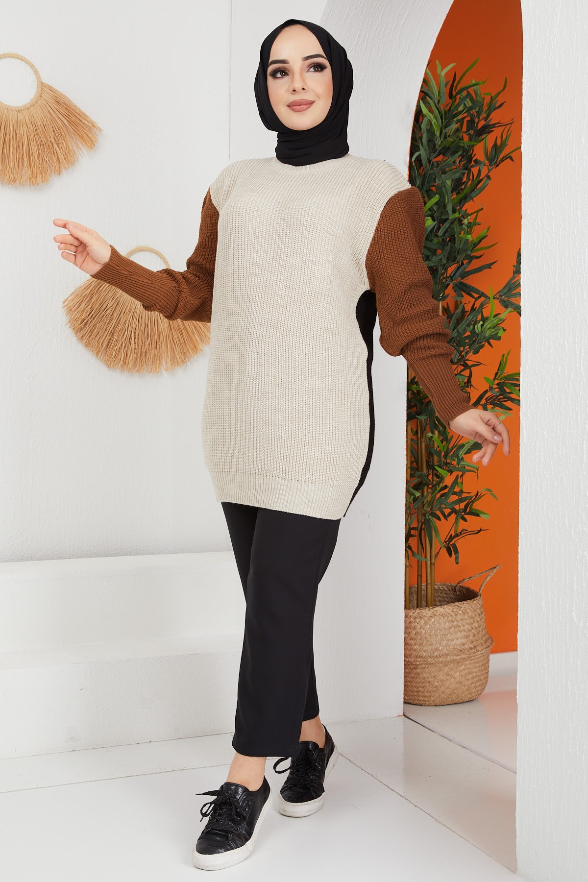 İmajButik Üç Renk Triko Tunik/taş
