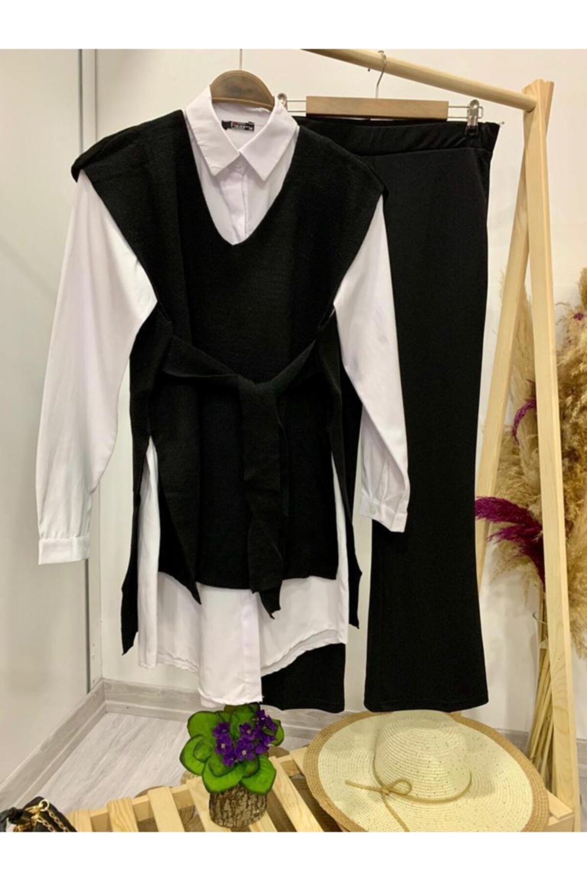 MODA NARE Gömlek Süveter Ispanyol Pantolon Kombin Shd2667