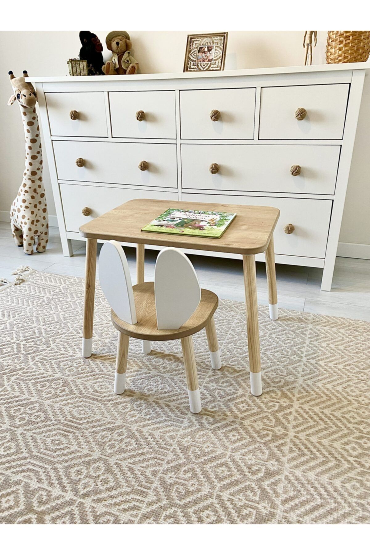 The Mimar Bunny Montessori Çocuk Aktivite Yaz - Sil Masa Ve Tavşan Kulak Sandalye Takımı