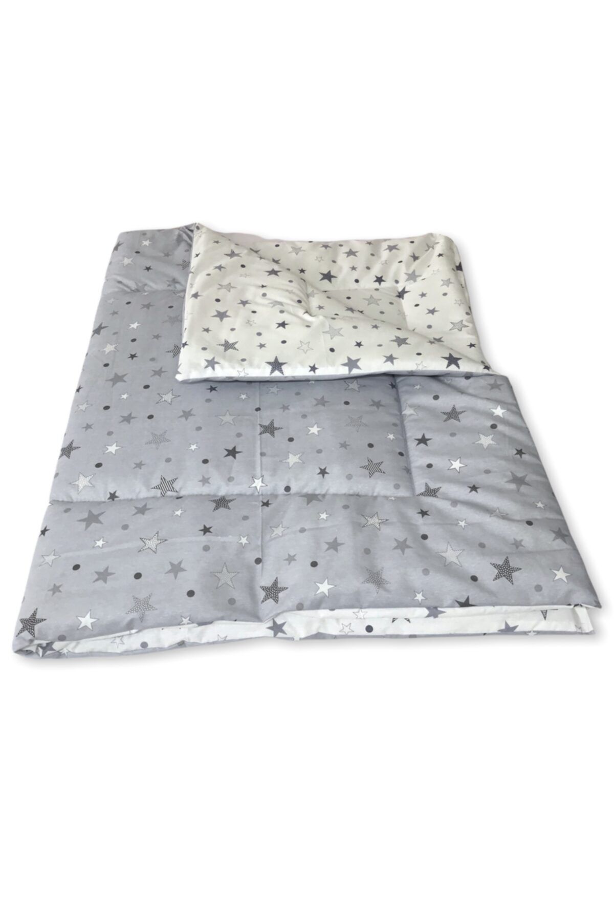 Bebek Özel Pamuklu Bebek Çocuk Yorganı 70x120 Cm Ölçülerinde (gri Beyaz Yıldızlı)