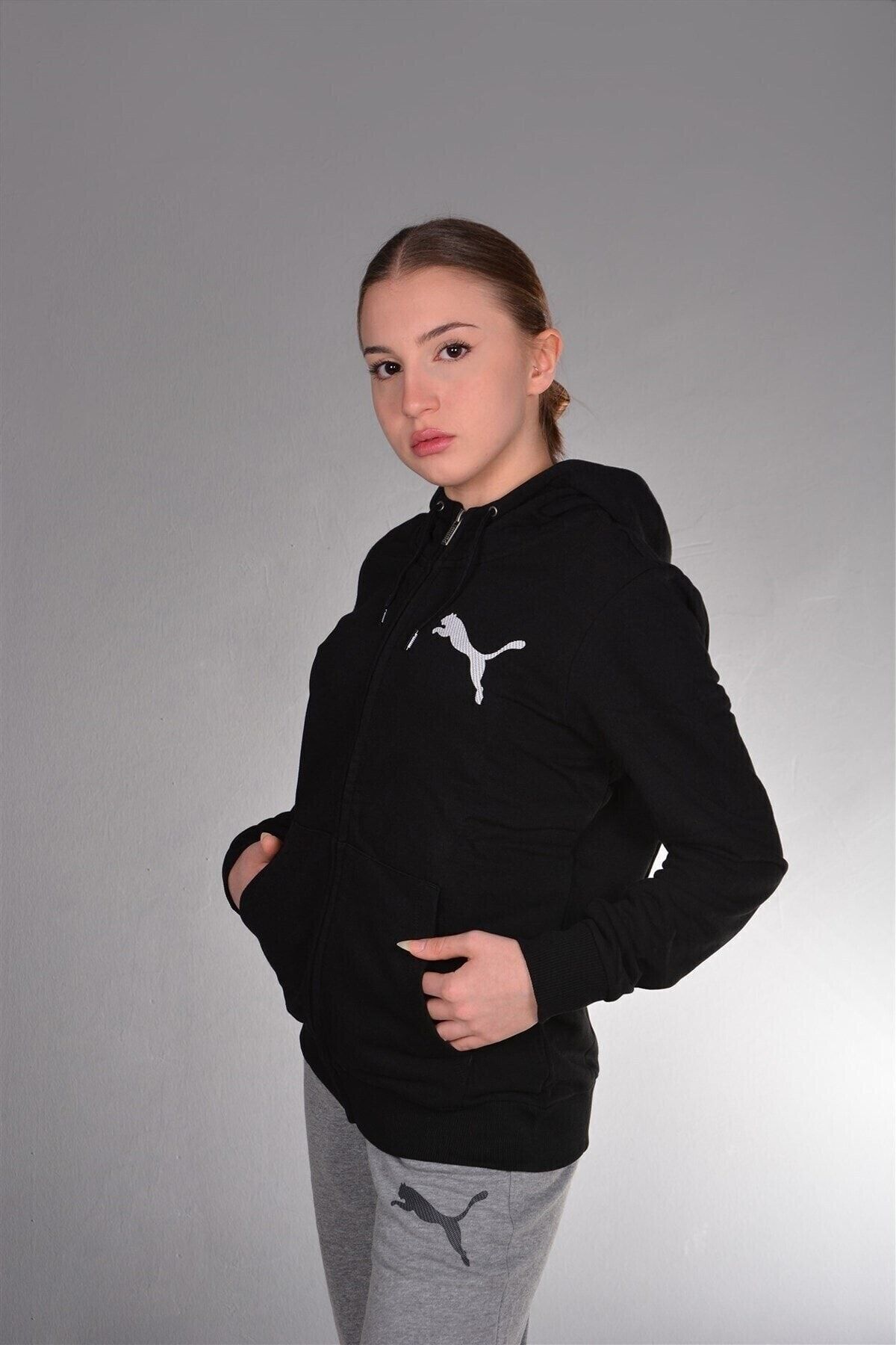 Puma Blank Base Hoodie - Kadın Siyah Pamuklu Sweatshirt - 671559 01