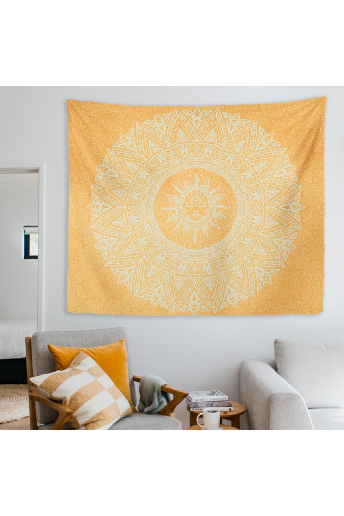 WALLHANG Mandala Sun Sunrise Orange Duvar Örtüsü 150x130 Cm