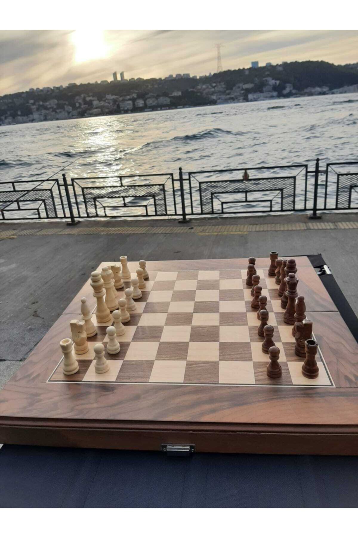 megame Ahşap Pullu Ahşap Tavla Satranç - Tavla Satranç Dama 3 Ü Bir Arada Tamamen Ahşap Tavla