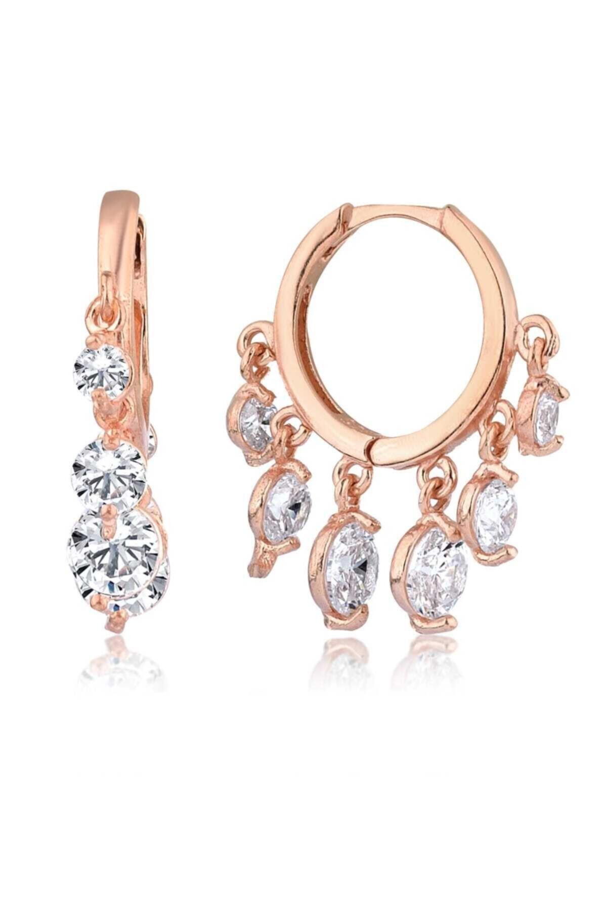 ATEŞ GOLD Kadın Rose 925 Gümüş Shakira Küpe