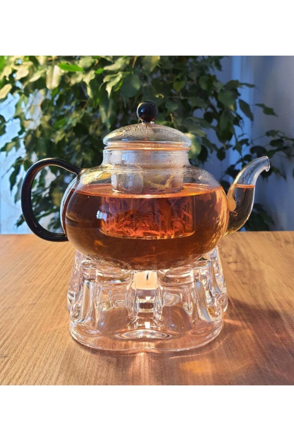 EVİMTATLIEVİM Borosilikat Cam Demlik Ve Cam Isıtıcı Seti Begonya 800ml