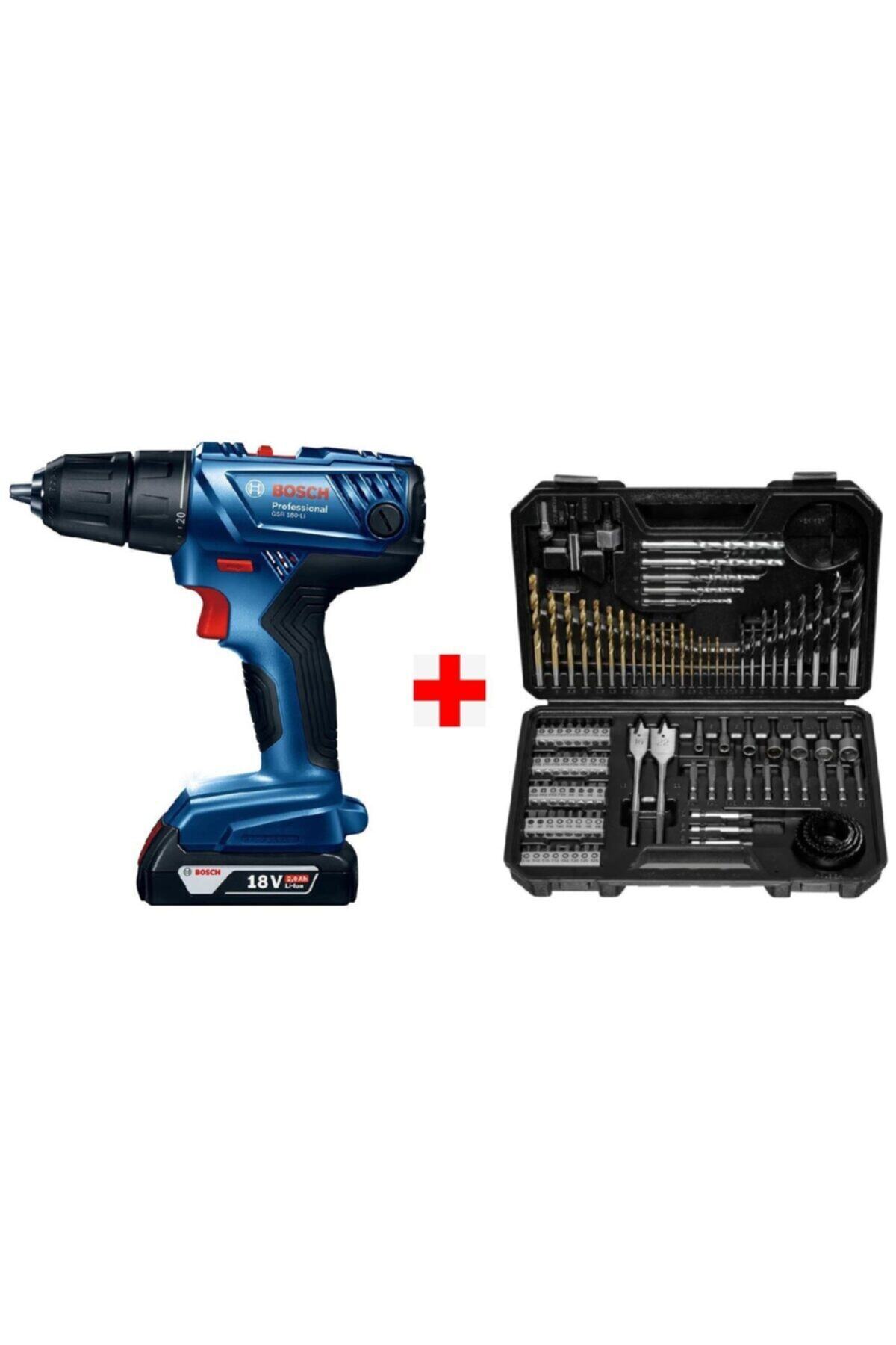 Bosch Gsr 180-li Şarjlı Akülü Vidalama + 103 Parça Matkap Ucu Vidalama Ucu Lokma Ucu Aksesuar Seti