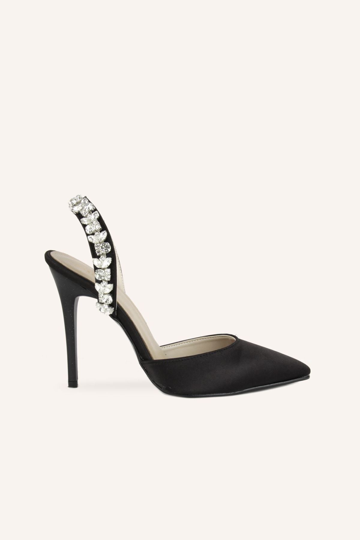 MARCATELLI Siyah Saten Taşlı Stiletto